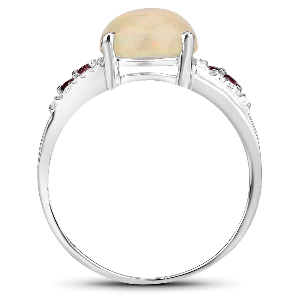 2.05 Carat Genuine Ethiopian Opal, Pink Tourmaline and White Topaz .925 Sterling Silver Ring
