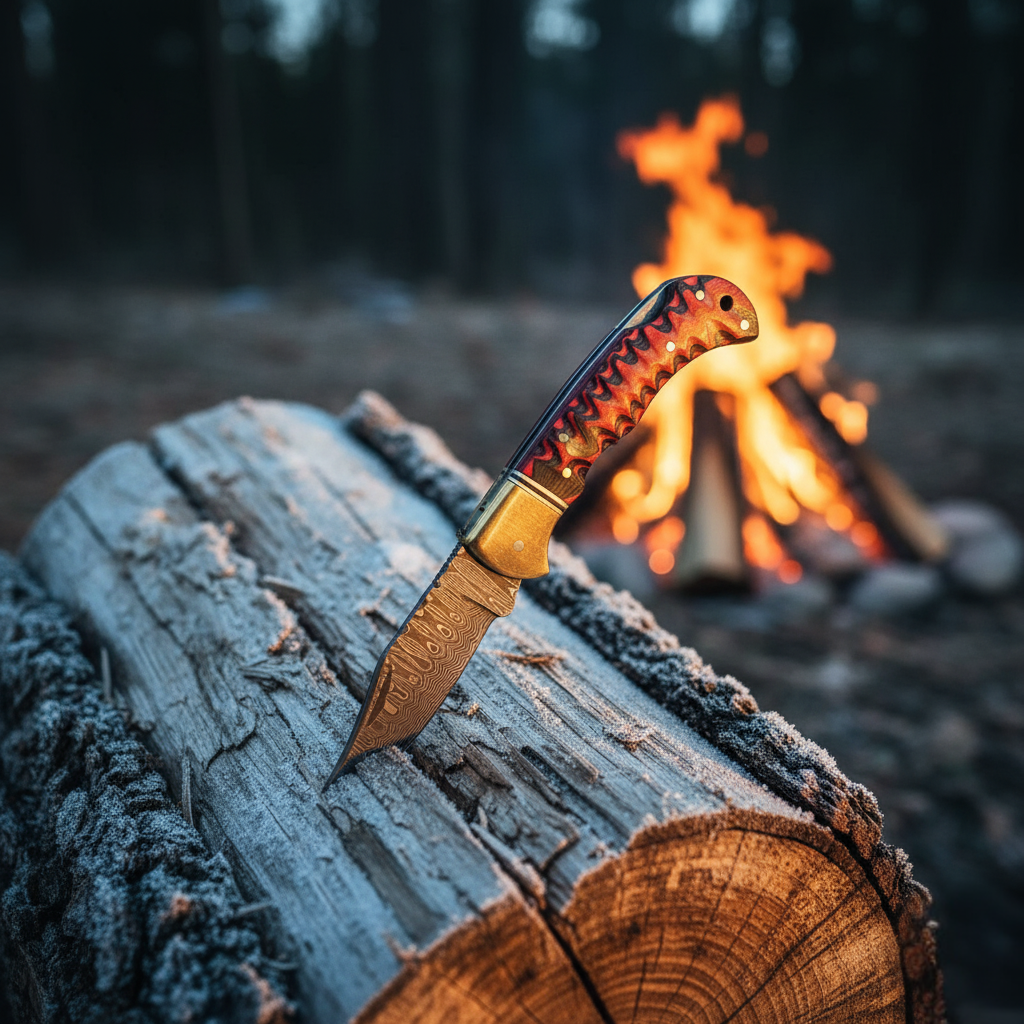 Crimson Ridge Damascus Folding Knife - TF-087
