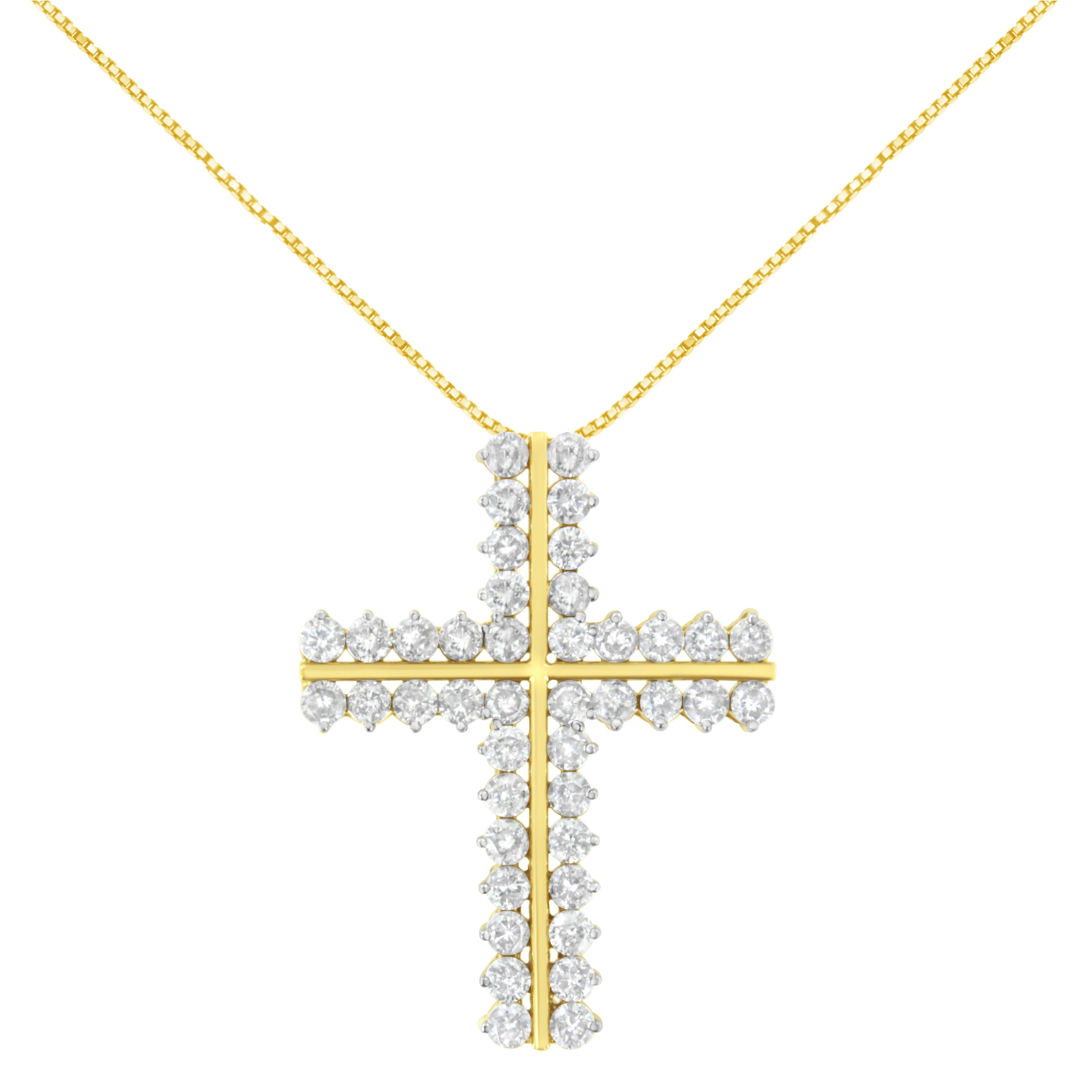 10K Yellow Gold 4.0 Cttw Diamond Two Row Cross 18" Pendant Necklace (J-K Clarity, I1-I2 Color)