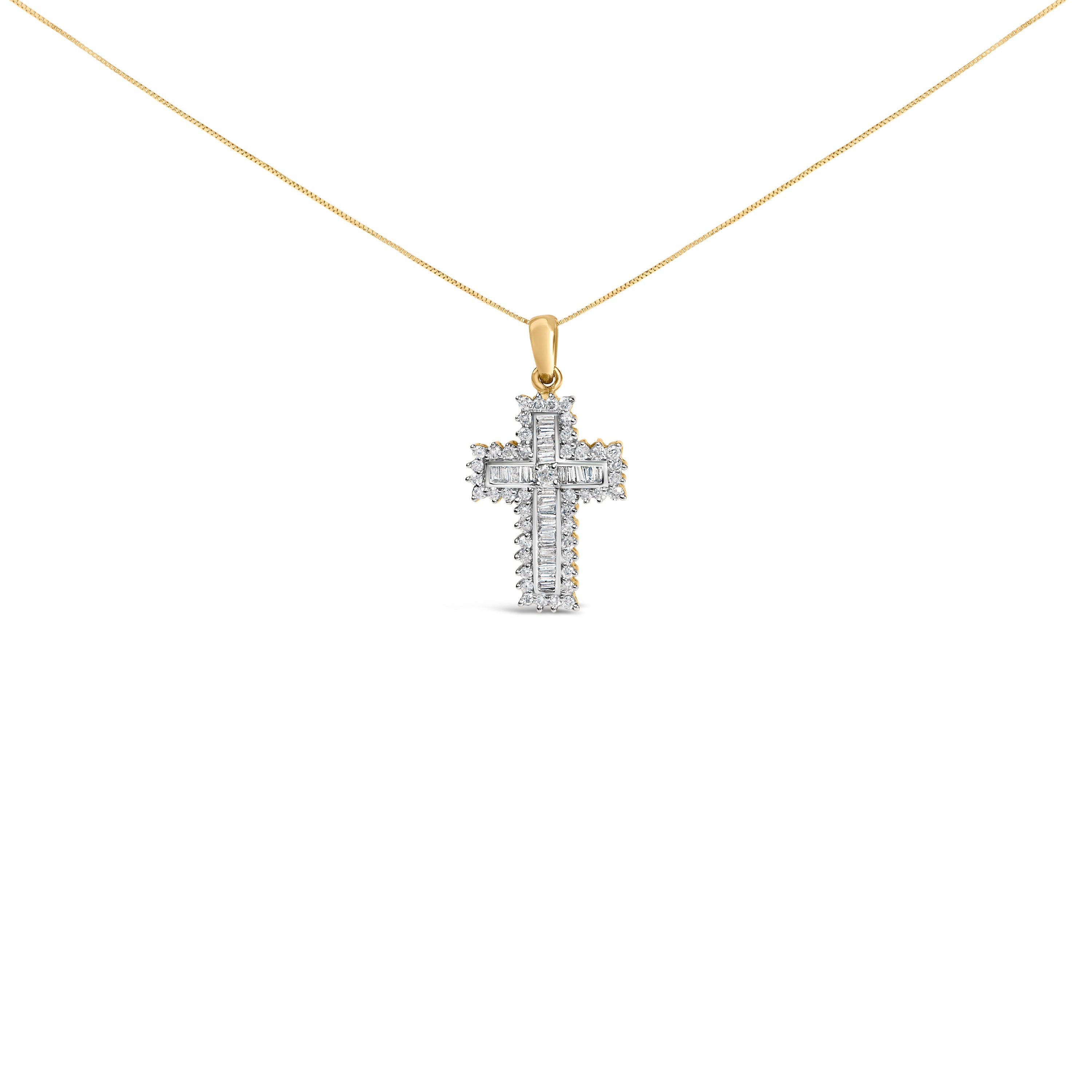 14K Yellow Gold 2.0 Cttw Multi-Row Diamond Cross Pendant Necklace