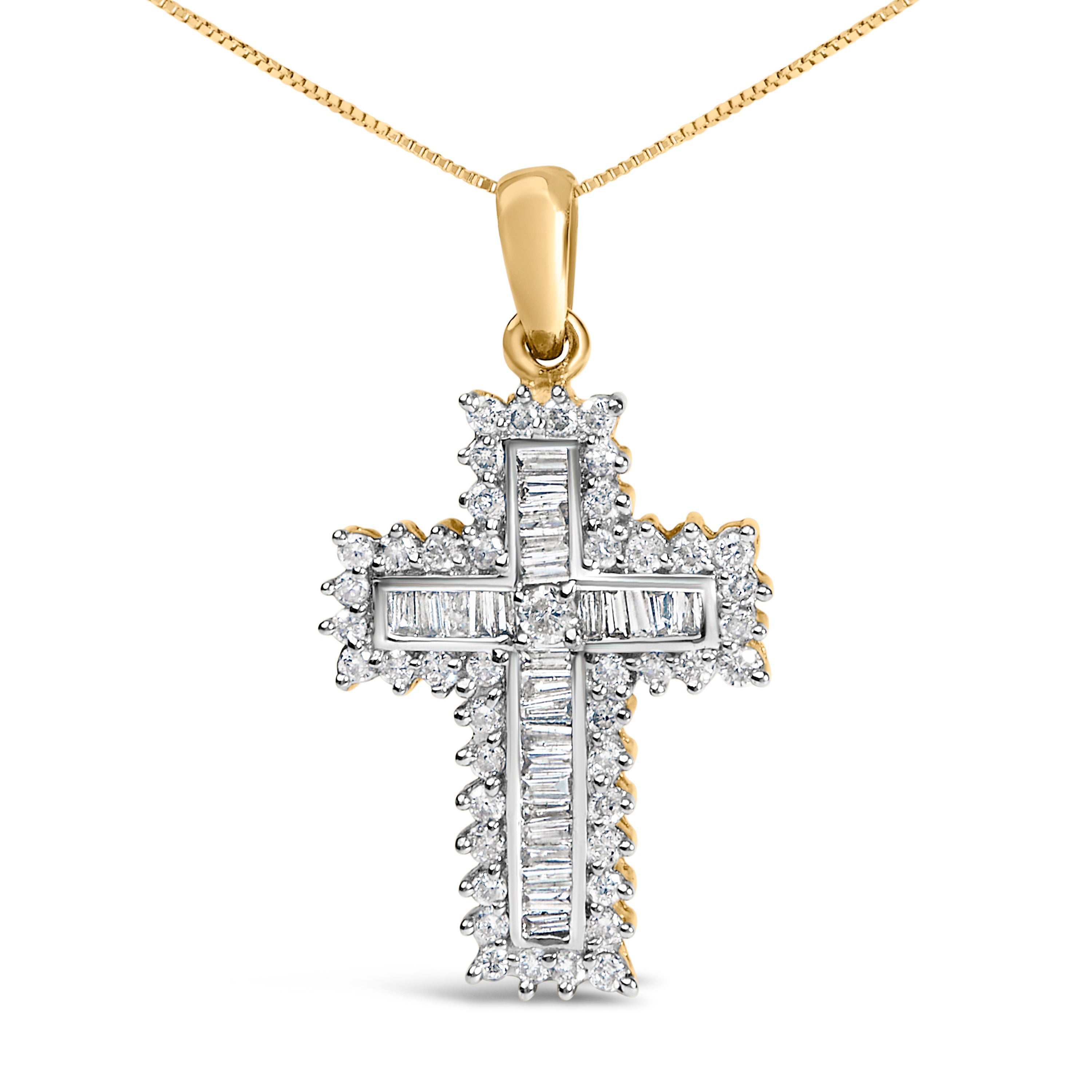 14K Yellow Gold 2.0 Cttw Multi-Row Diamond Cross Pendant Necklace