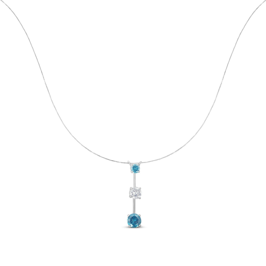 14K White Gold 1 1/2 cttw White and Treated Blue Diamond Pendant Necklace (H-I, I1-I2)