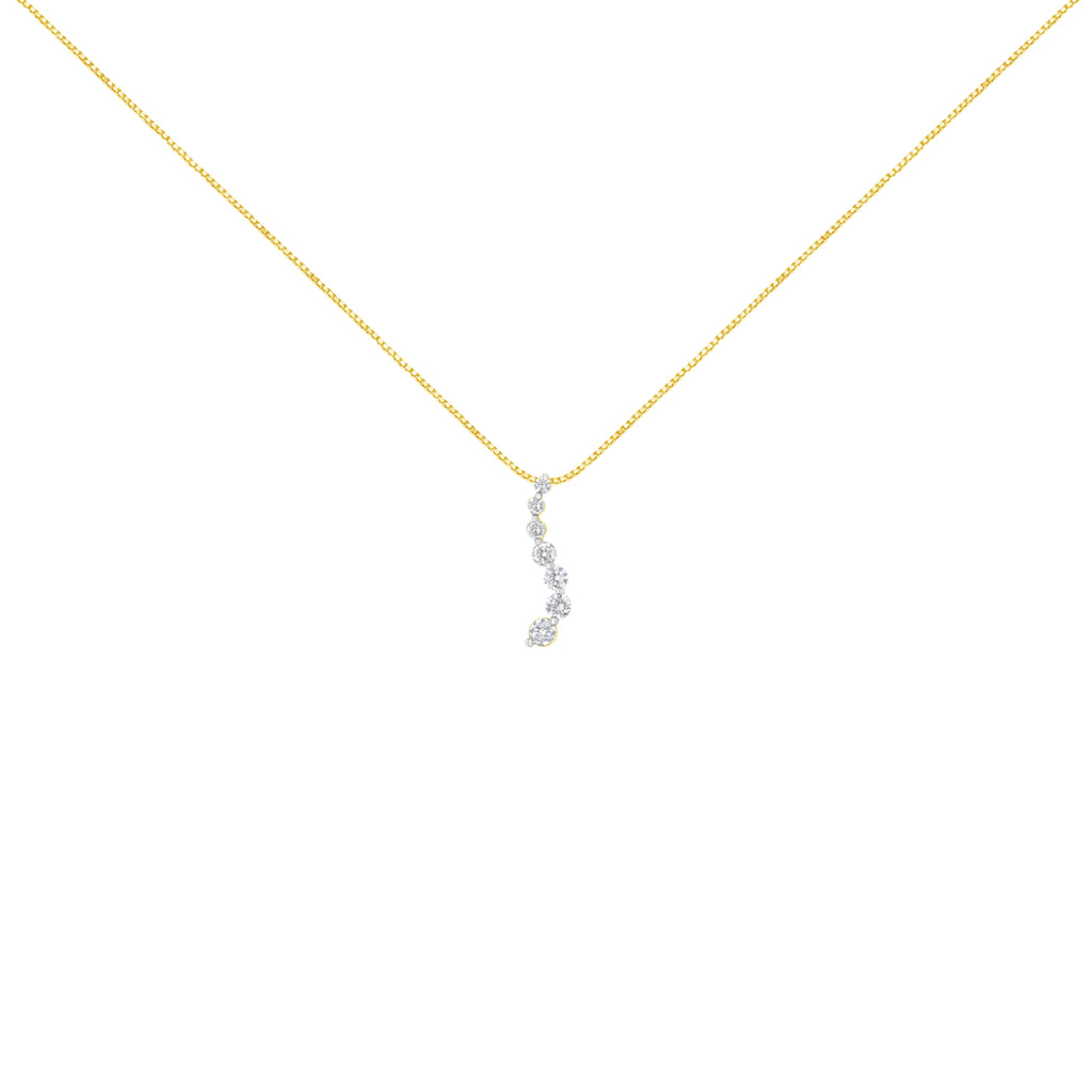 AGS Certified 14K Yellow Gold 2.0 Cttw Baguette and Brilliant Round-Cut Diamond Journey 18" Pendant Necklace (F-G Color, I1-I2 Clarity)