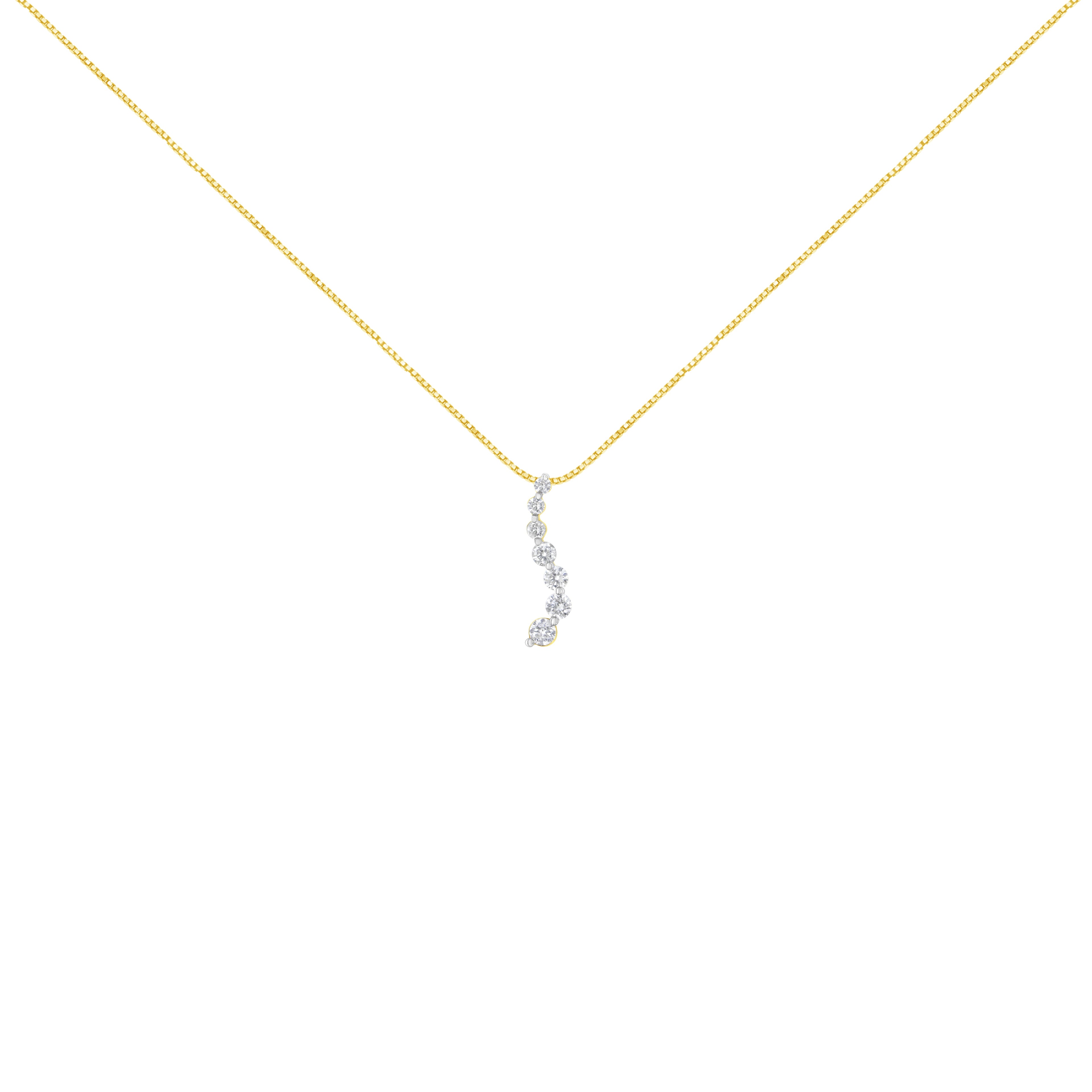 AGS Certified 14K Yellow Gold 2.0 Cttw Baguette and Brilliant Round-Cut Diamond Journey 18" Pendant Necklace (F-G Color, I1-I2 Clarity)