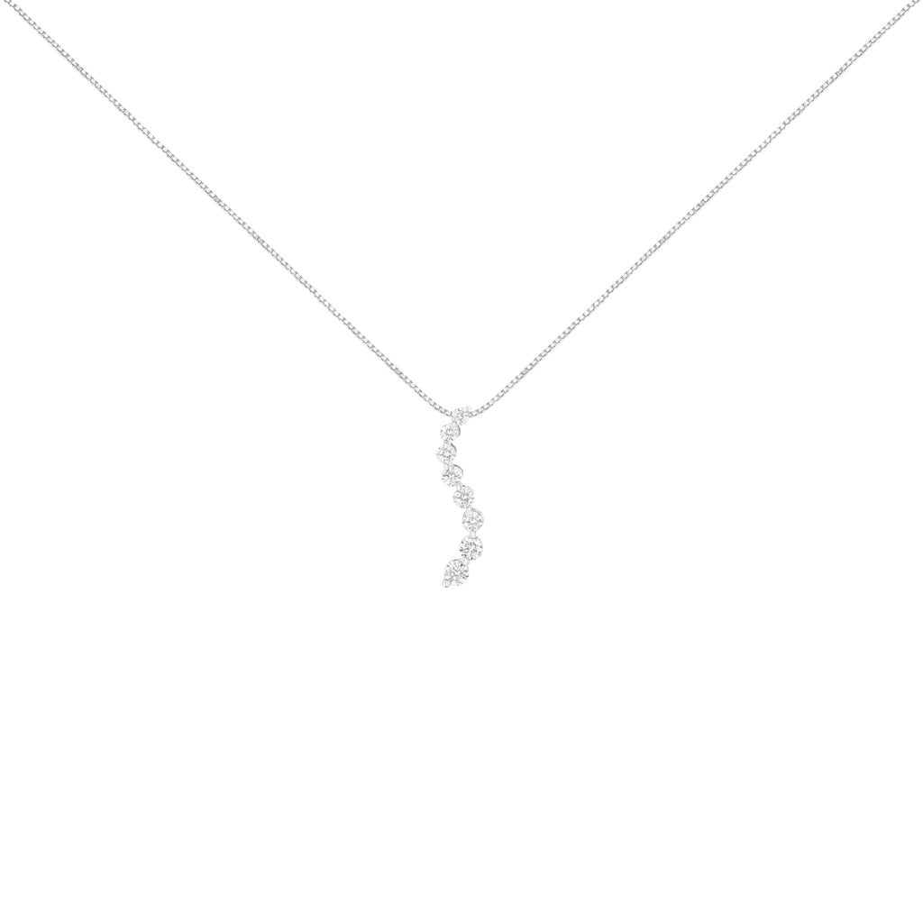AGS Certified 14k White Gold 3.0 Cttw Baguette and Brilliant Round-Cut Diamond Journey 18" Pendant Necklace (K-L Color, I1-I2 Clarity)