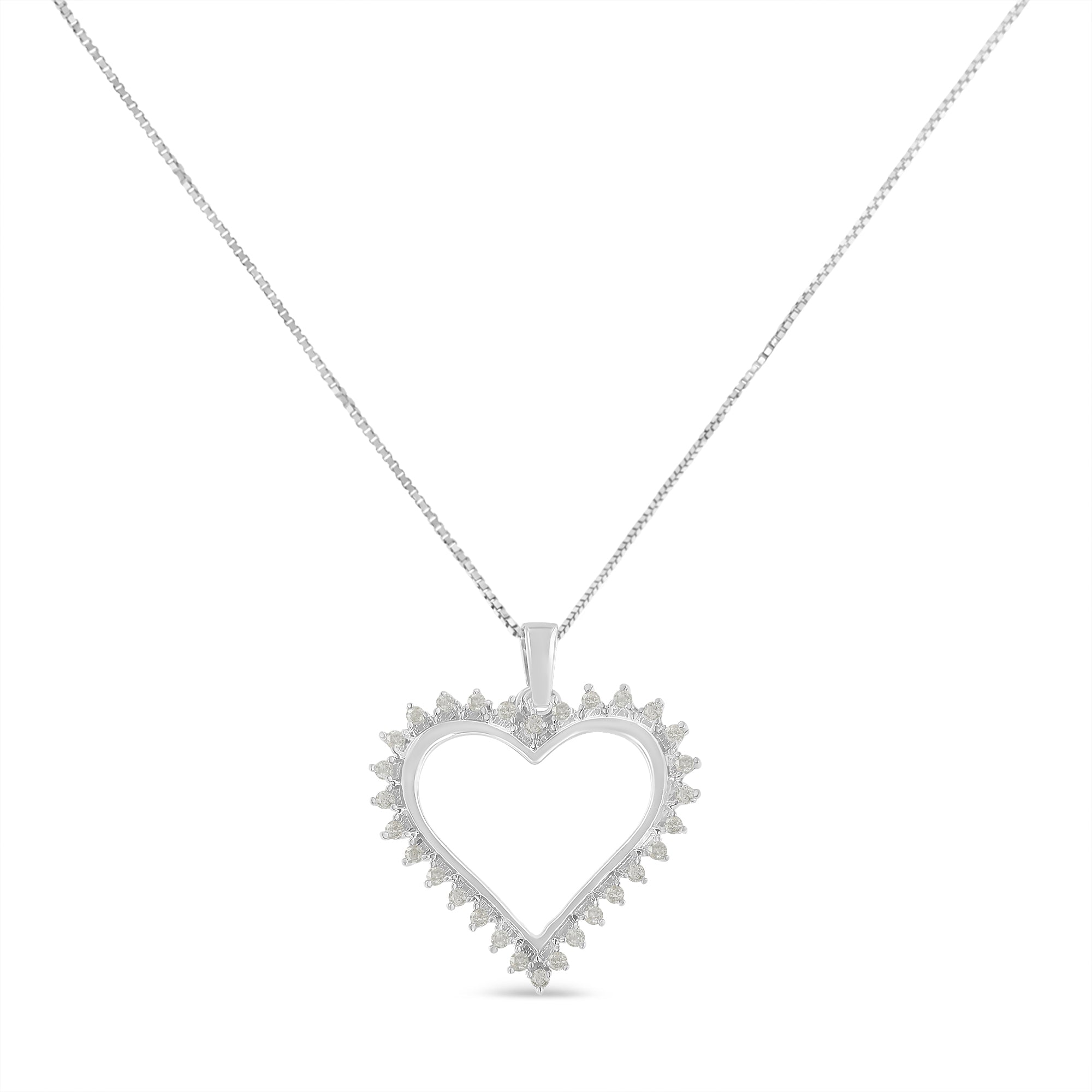 .925 Sterling Silver 1/4 cttw 3-Prong Diamond Open Heart 18" Pendant Necklace (I-J Color, I3 Clarity)