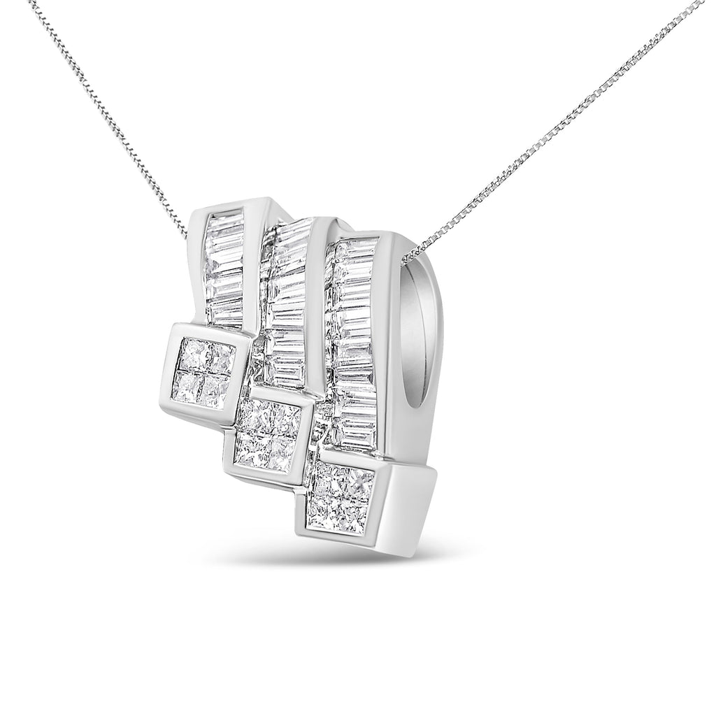 14K White Gold 1 1/2 Cttw Invisible Set Princess and Channel Set Baguette-cut Diamond Triple Curve Pendant Necklace (G-H Color, SI1-SI2 Clarity) - NO CHAIN INCLUDED