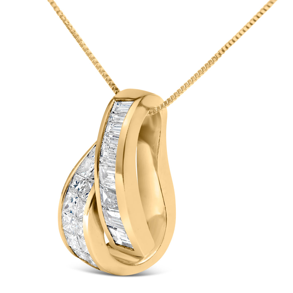 14K Yellow Gold 1 5/8 cttw Princess and Baguette Cut Diamond Fashion Pendant Necklace (G-H, VS2-SI1)