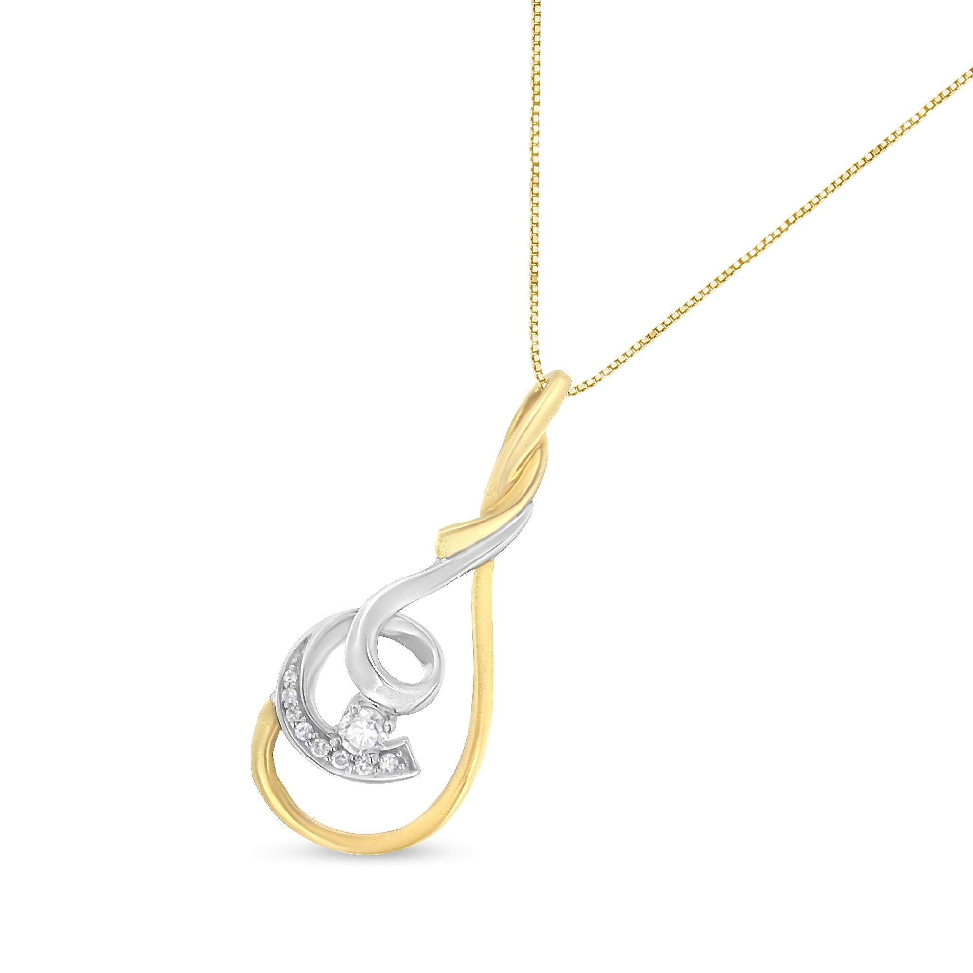 Espira 10K Two-Tone Yellow & White 1/6 Cttw Brilliant-Cut Diamond Layered Spiral 18" Pendant Necklace (H-I Color, I2-I3 Clarity)
