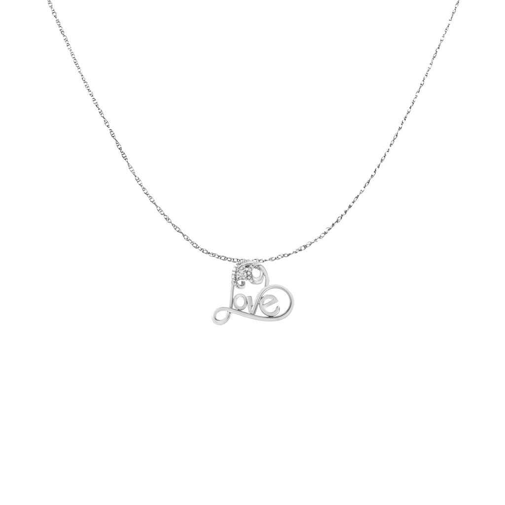 .925 Sterling Silver 1/6 Cttw Round Brilliant-Cut Diamond Accented Open Heart with Love 18" Pendant Necklace (H-I Color, I1-I2 Clarity)