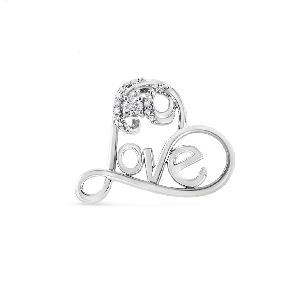 .925 Sterling Silver 1/6 Cttw Round Brilliant-Cut Diamond Accented Open Heart with Love 18" Pendant Necklace (H-I Color, I1-I2 Clarity)