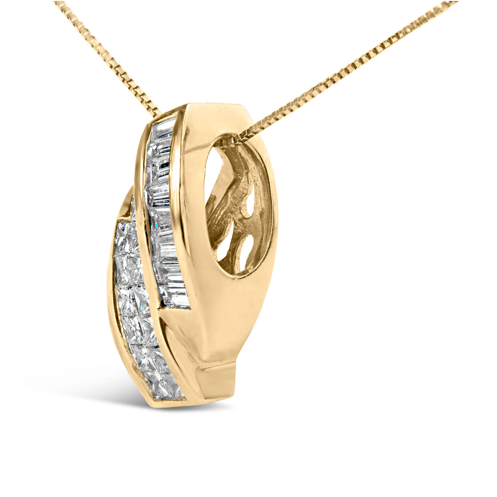 14k Yellow Gold 1 1/3 Cttw Princess and Baguette-cut Diamond Double Curved Pendant Necklace (H-I Color ,VS1-VS2 Clarity) - NO CHAIN INCLUDED
