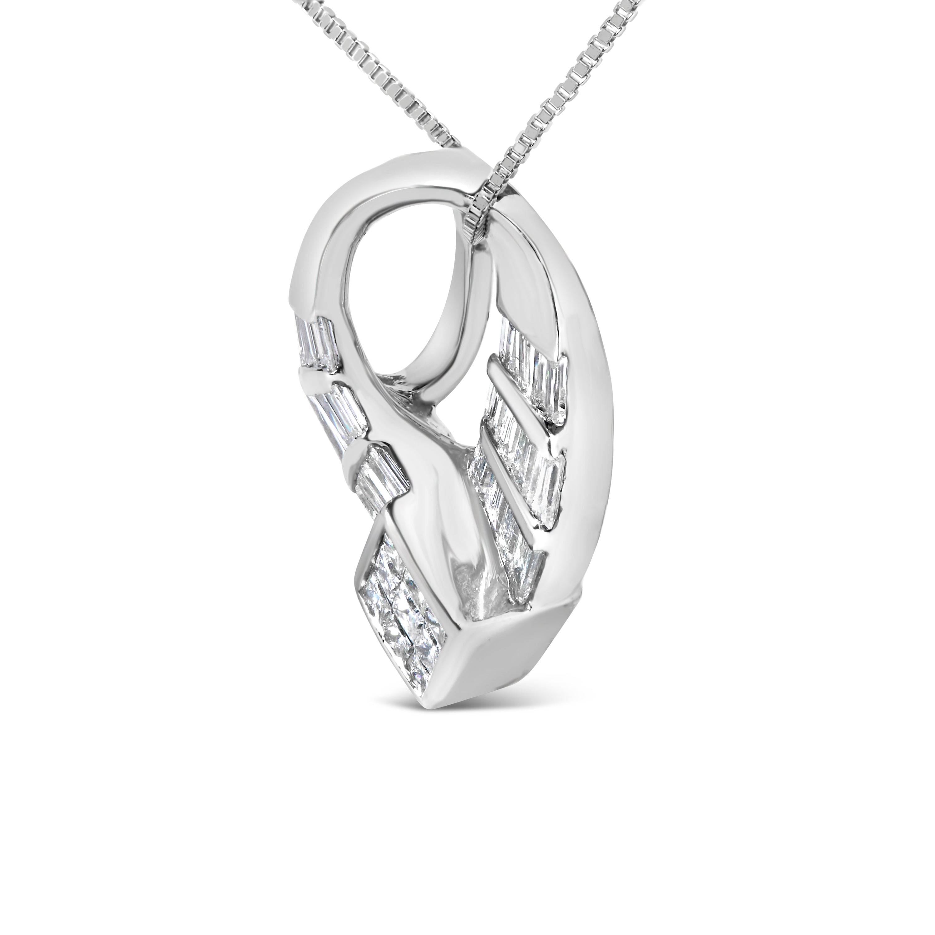 14k White Gold 1 5/8 Cttw Invisible Set Princess and Channel Set Baguette Diamond Curved Oval Shape Pendant Necklace (G-H Color, VS2-SI1 Clarity)