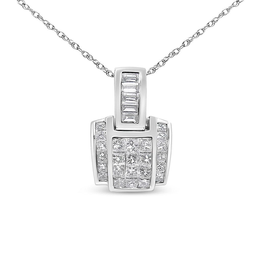 14K White Gold 2 1/5 Cttw Princess Cut Composite Diamond Pendant with Diamond Bale Pendant Necklace (H-I Color,SI1-SI2 Clarity) - NO CHAIN INCLUDED