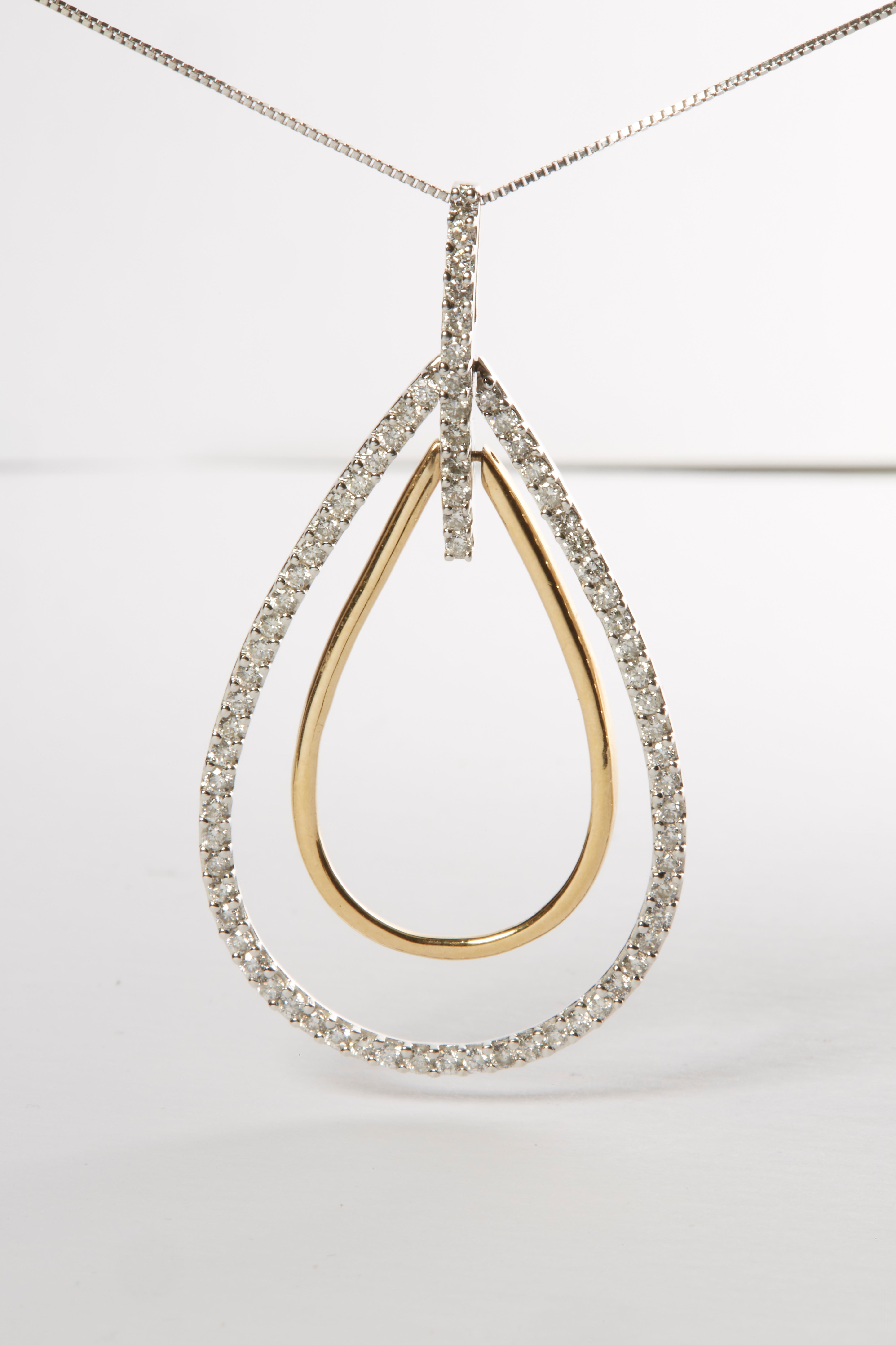 14K Two-Tone Gold Round Cut Diamond Double Burst Pendant Necklace (1.00 cttw, H-I Color, SI2-I1 Clarity)