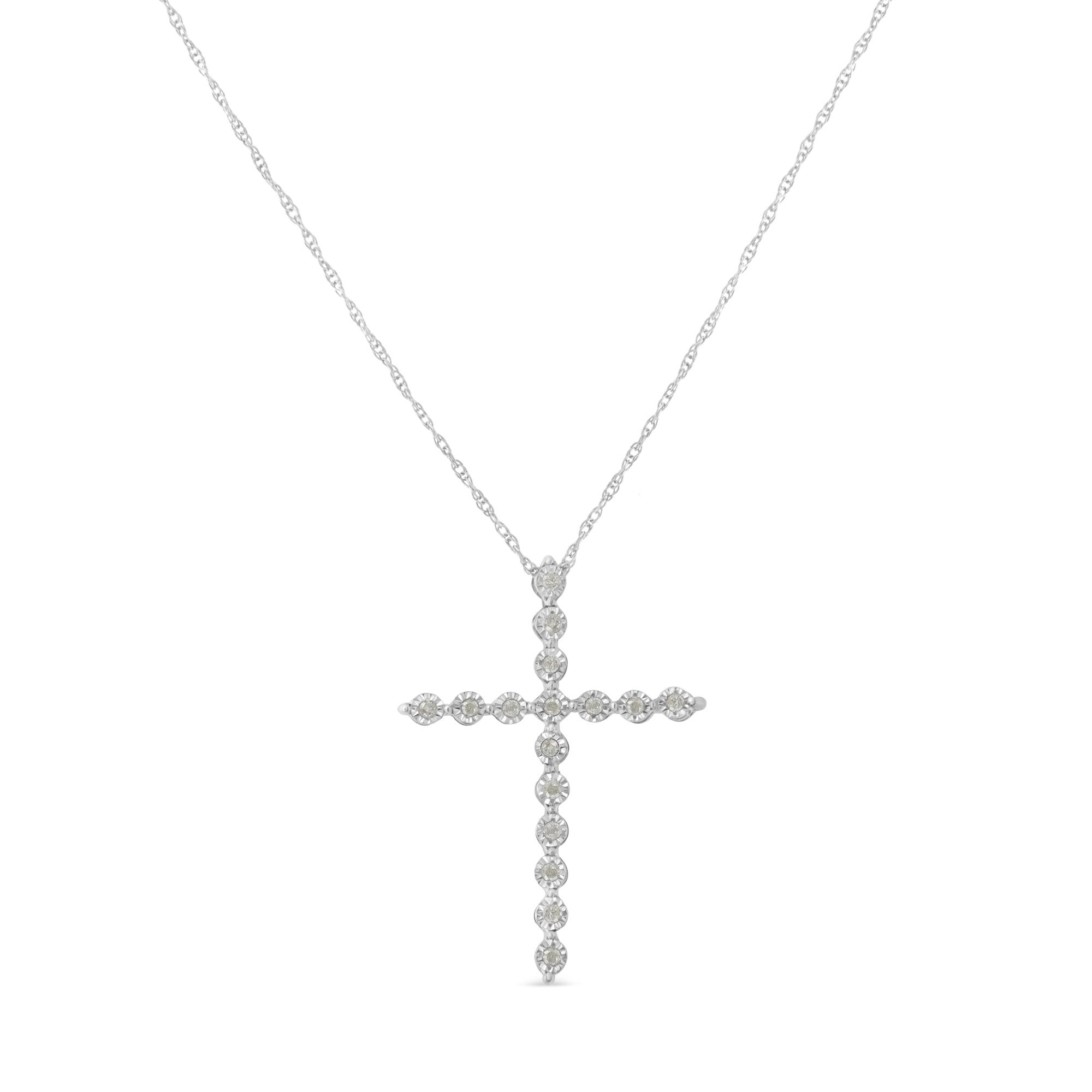 .925 Sterling Silver 1/6 Cttw Brilliant-Cut Diamond Miracle-Set Shared Prong Cross 18" Pendant Necklace (I-J Color, I2-I3 Clarity)