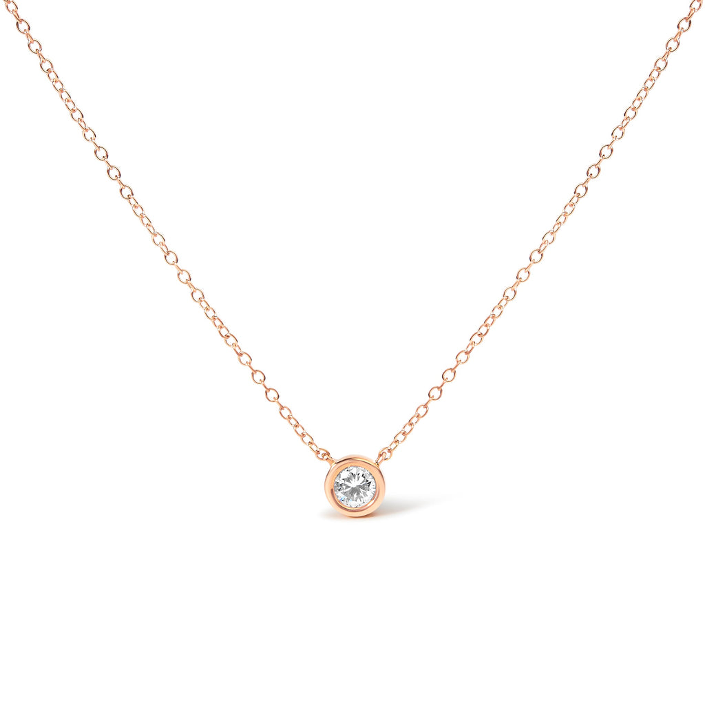 2 Micron 14K Rose Gold Plated Sterling Silver Bezel-Set Diamond Solitaire Pendant Necklace (1/3 cttw, H-I Color, I1-I2 Clarity)