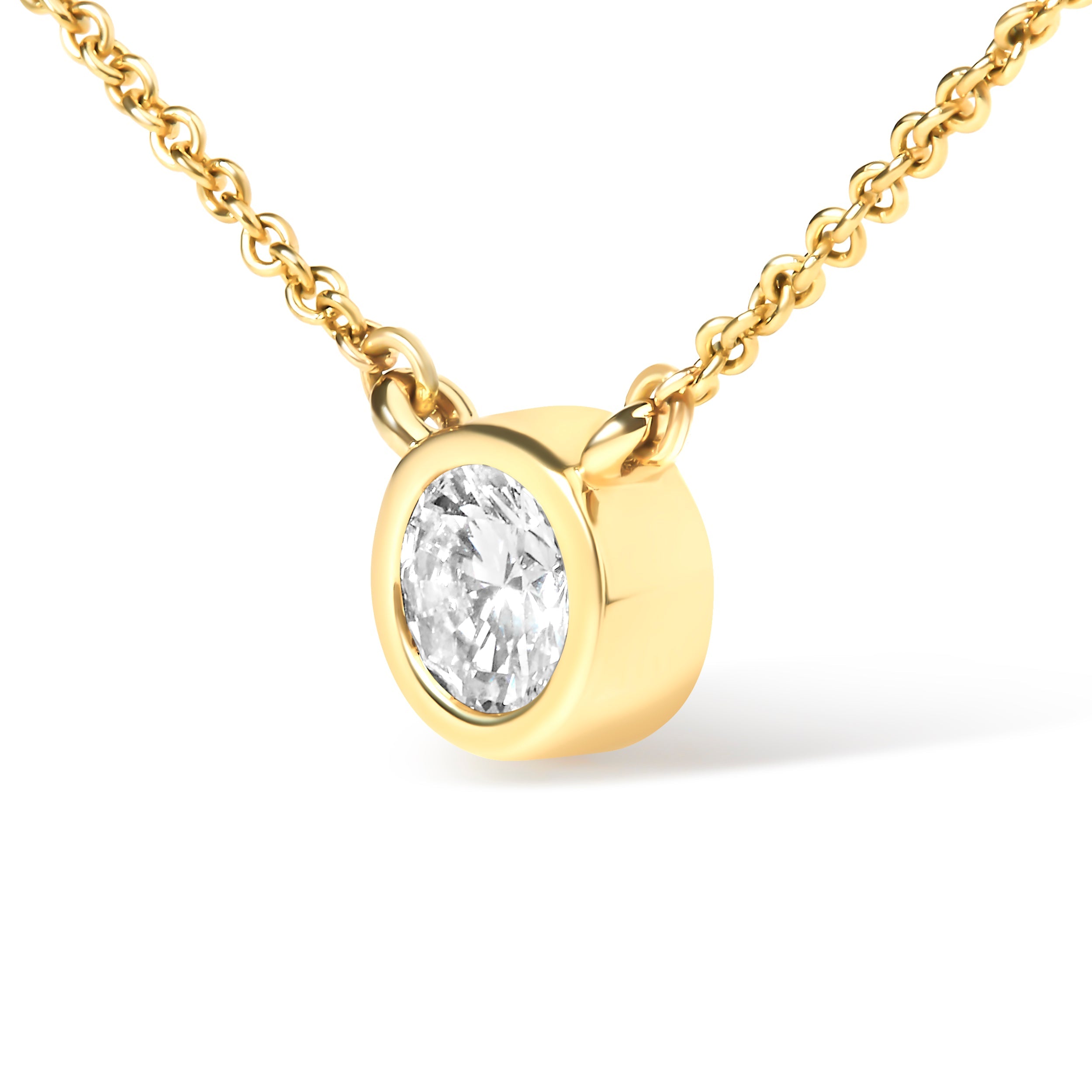 10K Yellow Gold 1/3 Carat Round Brilliant-Cut Diamond Modern Bezel-Set Solitaire 16"-18" Pendant Necklace (H-I Color, SI2-I1 Clarity)