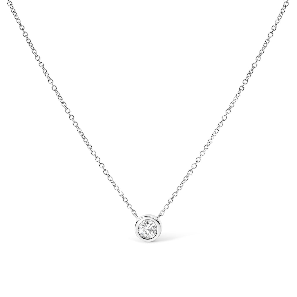 14K White Gold 1/2 Cttw Lab Grown Diamond Modern Bezel-Set Solitaire 16"-18" Pendant Necklace (F-G Color, VS2-SI1 Clarity)