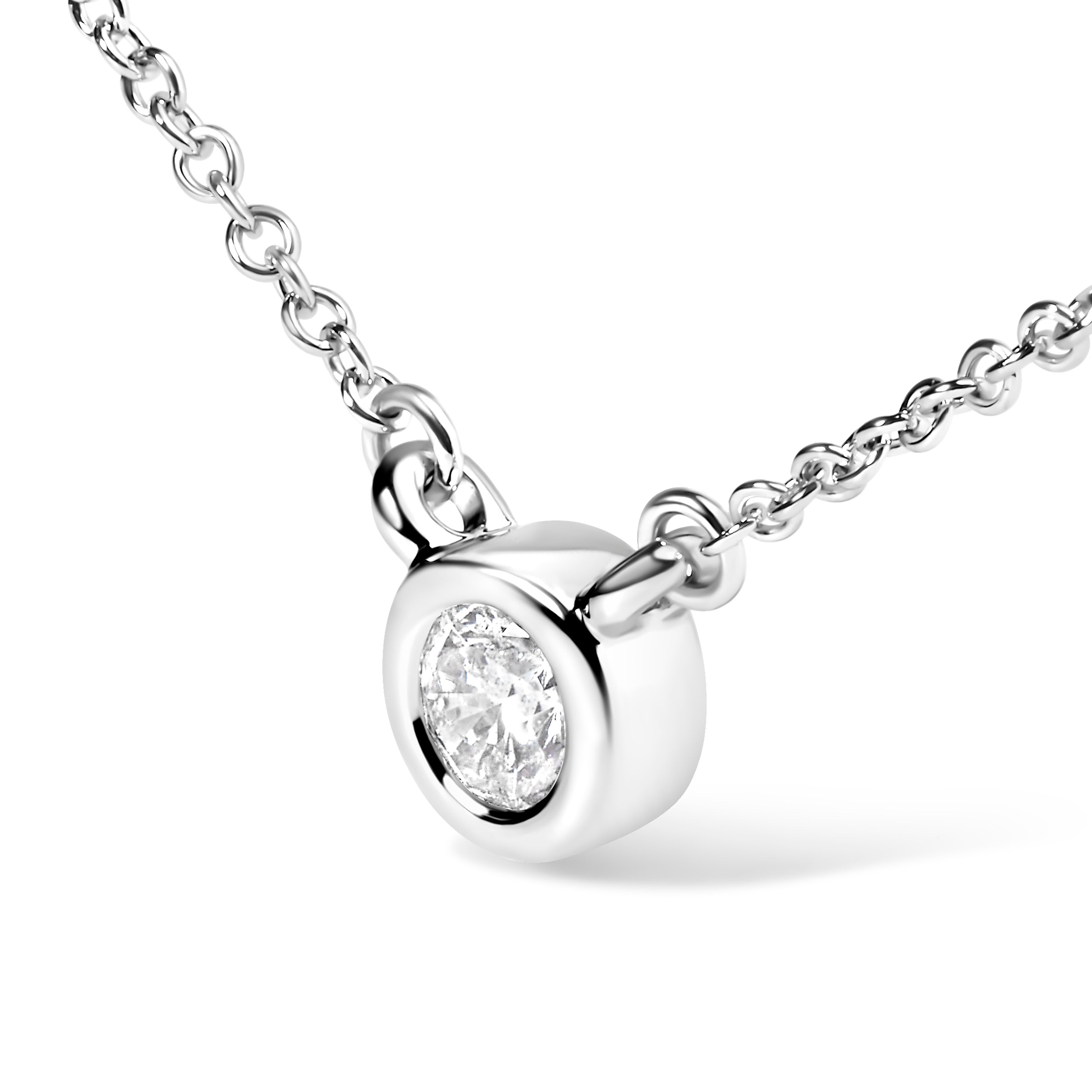 10K White Gold 1/2 Carat Round Brilliant-Cut Diamond Modern Bezel-Set Solitaire 16"-18" Pendant Necklace (H-I Color, SI2-I1 Clarity)