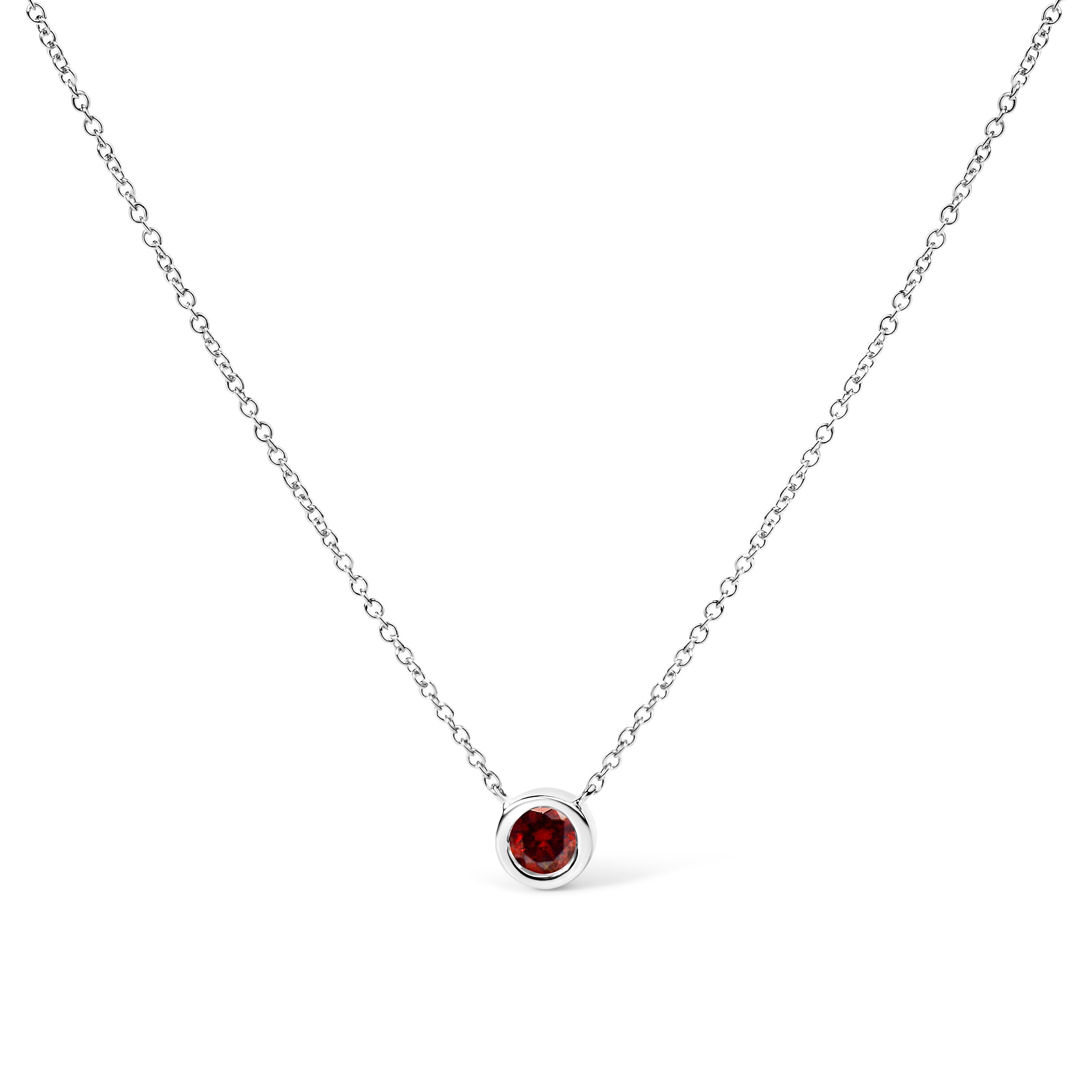 14K White Gold 1/2 Cttw Red Lab Grown Diamond Bezel-Set Solitaire 18" Pendant Necklace (Red Color, VS1-VS2 Clarity)