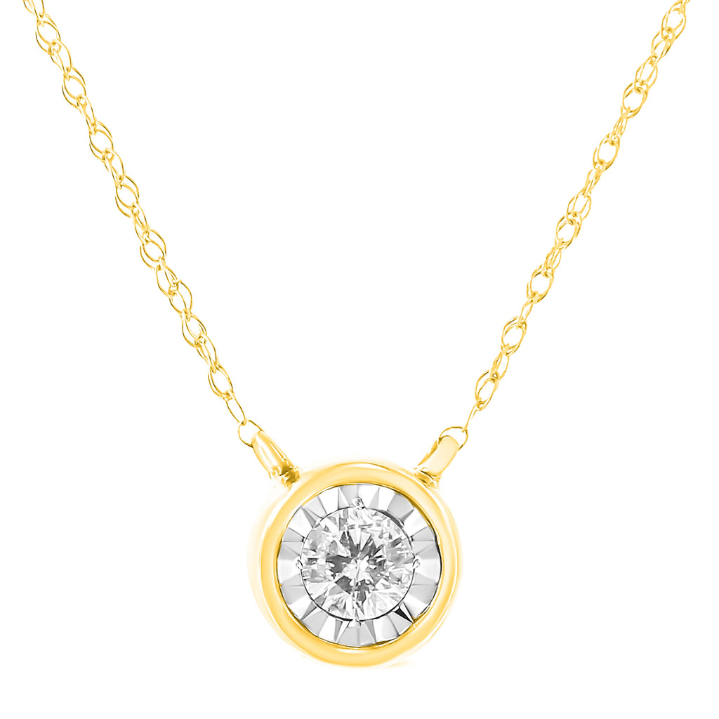 10K Yellow Gold 1/4 Cttw Round Brilliant-Cut Diamond Modern Bezel-Set Solitaire Pendant Necklace (J-K Color, I2-I3 Clarity) - 16" with 2" Extender