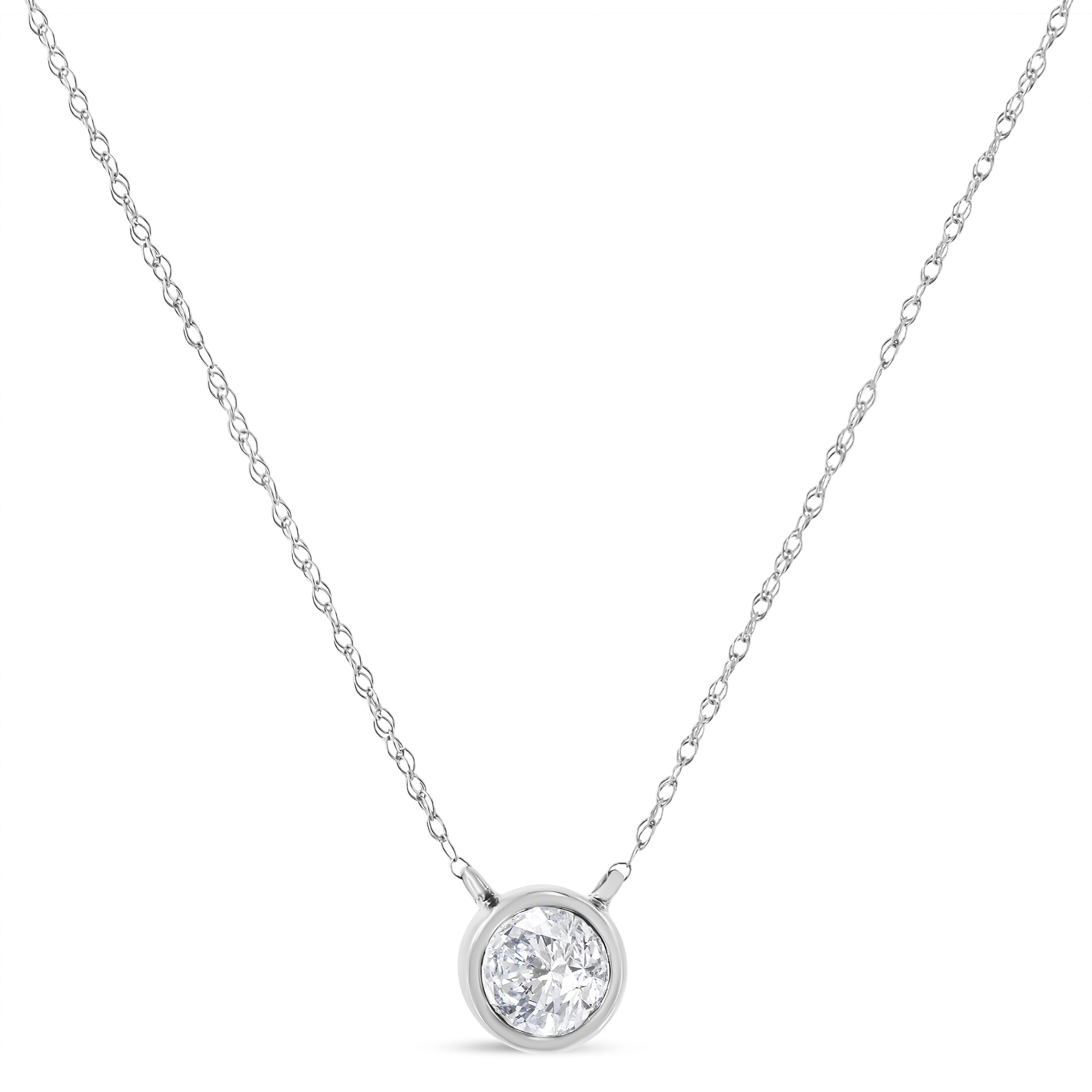 10K White Gold 1/3 Cttw Round-Cut Diamond Bezel 18" Pendant Necklace (J-K Color, I1-I2 Clarity)