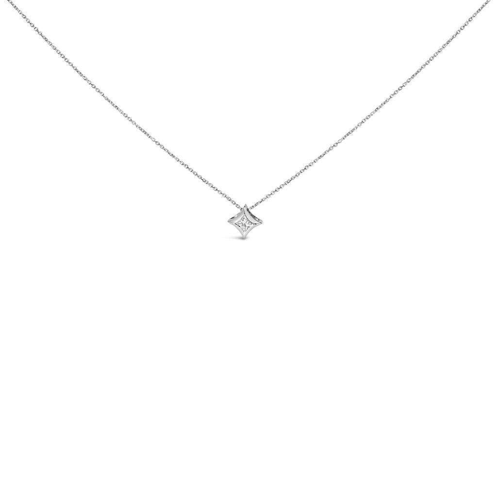 10K White Gold 1/10 Cttw Bezel Set Solitaire Princess Cut Diamond Kite Shaped Pendent Necklace - 18" Inches
