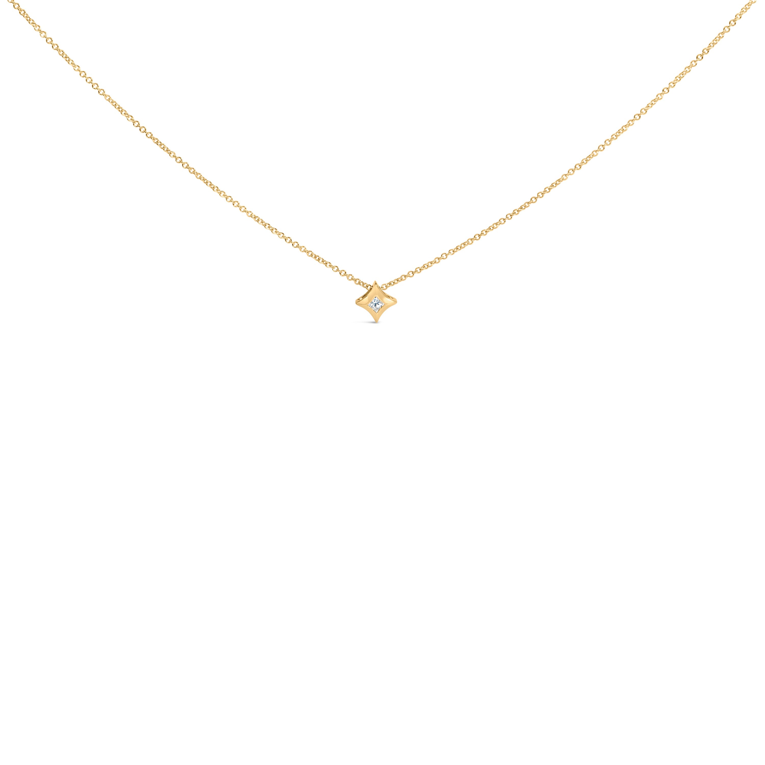 10K White Gold 1/10 Cttw Bezel Set Solitaire Princess Cut Diamond Kite Shaped Pendent Necklace - 18" Inches