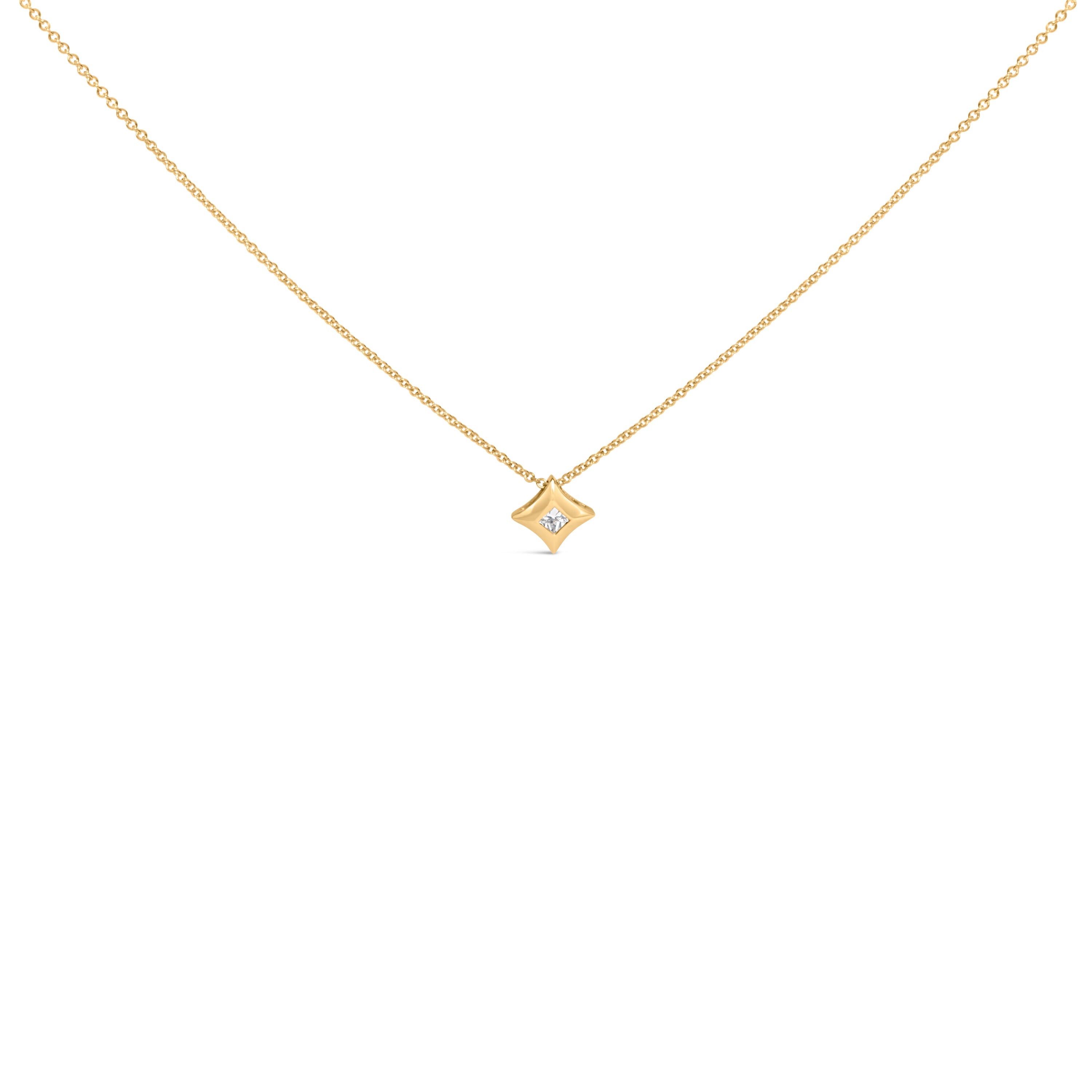 10K Yellow Gold 1/5 Cttw Bezel Set Princess Diamond Kite Shaped Solitaire Pendent Necklace