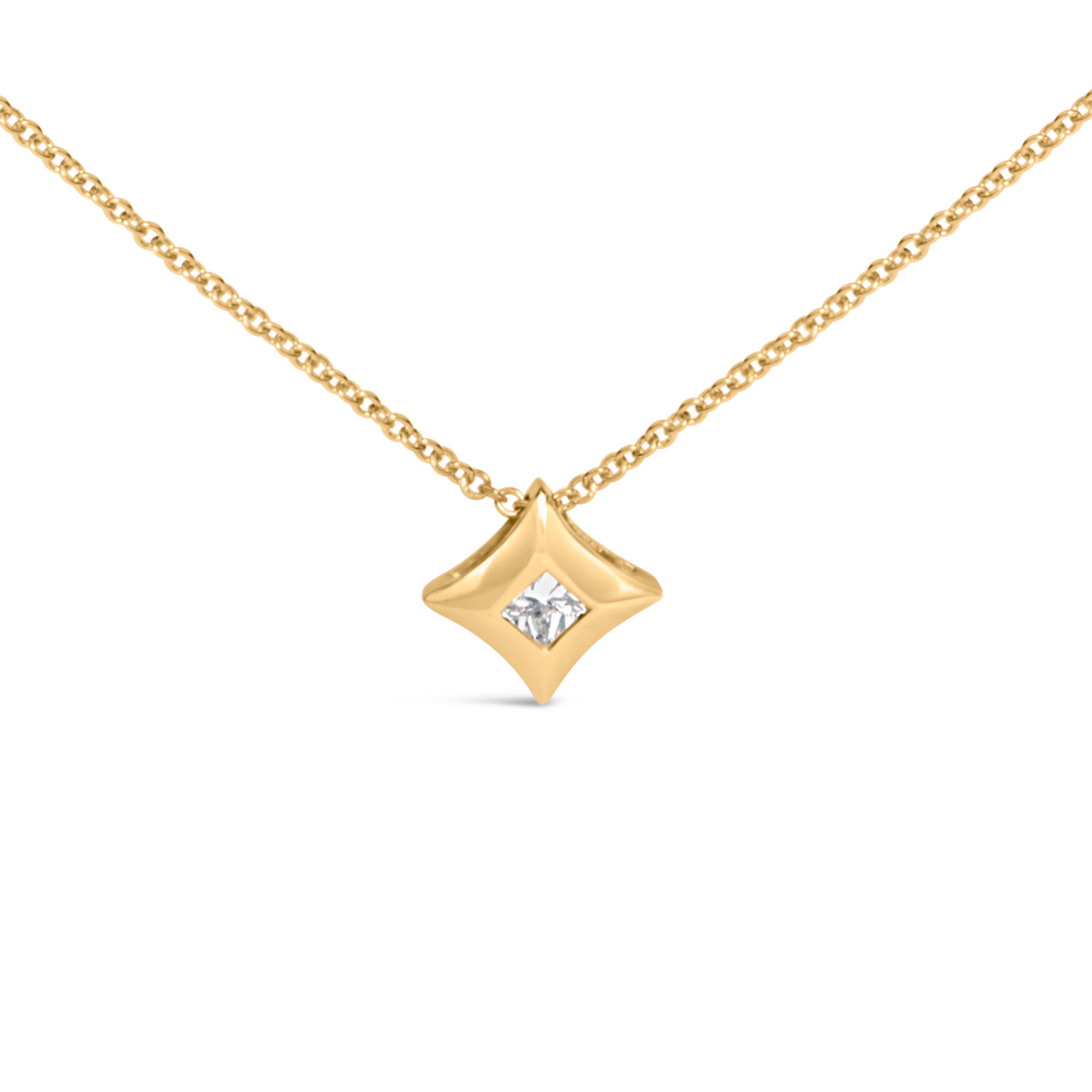 10K Yellow Gold 1/5 Cttw Bezel Set Princess Diamond Kite Shaped Solitaire Pendent Necklace