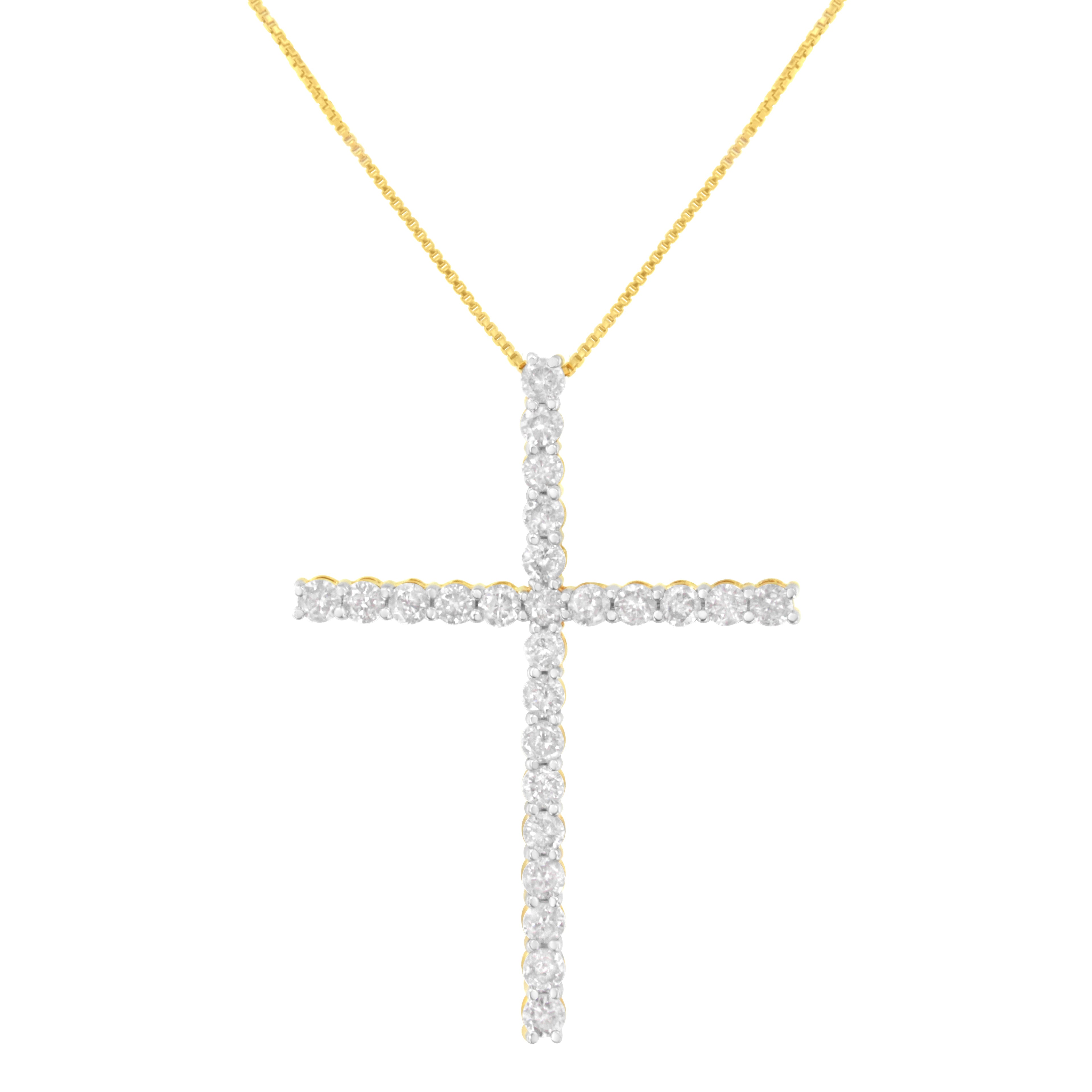 .925 Sterling Silver 3.0 Cttw Round Shape Diamond 1-1/2" Cross Pendant with Box Chain Necklace (I-J Color, I2-I3 Clarity) - 18"