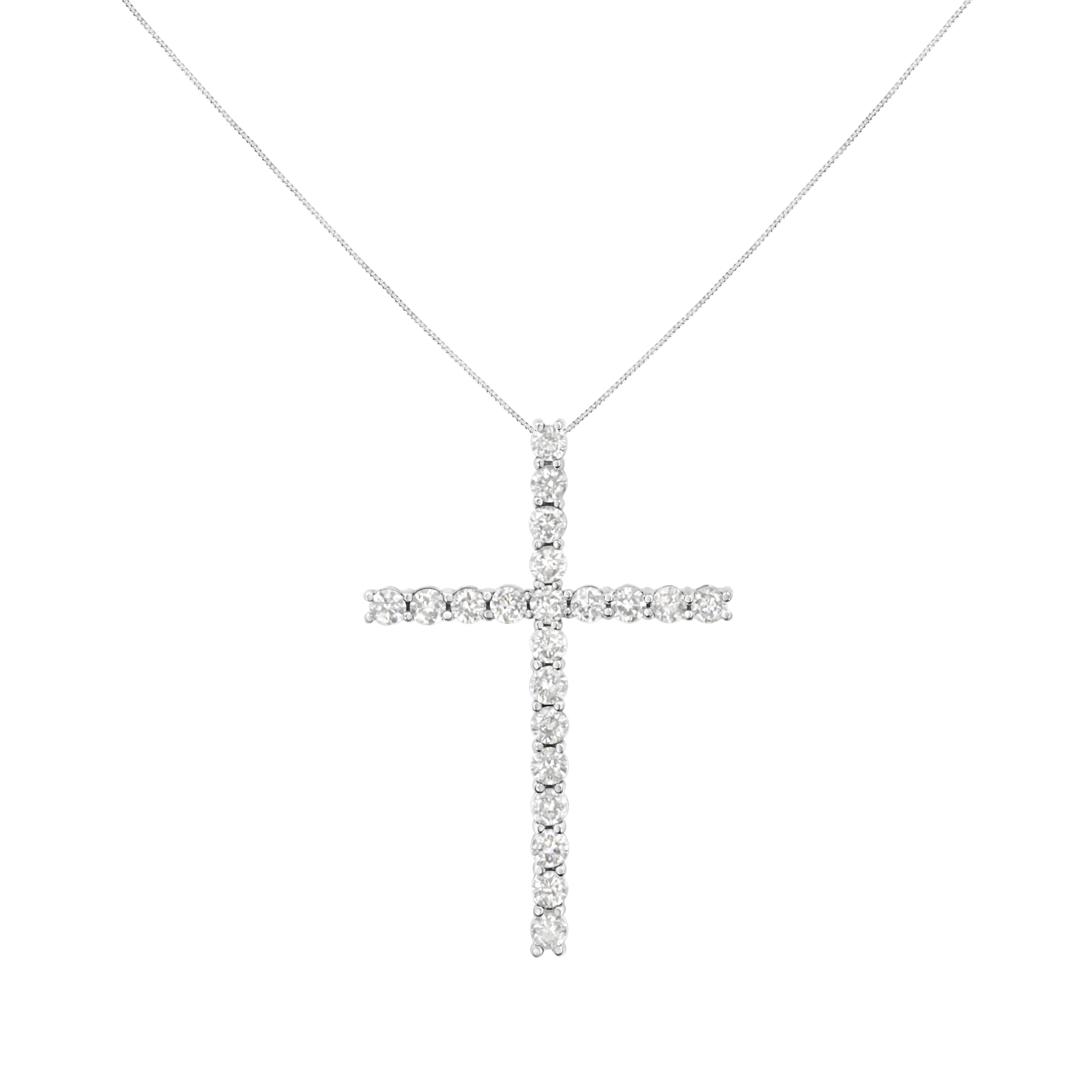 .925 Sterling Silver 4.0 Cttw Diamond 2-1/4" Cross Pendant with Box Chain Necklace (I-J Color, I1-I2 Clarity) - 18"