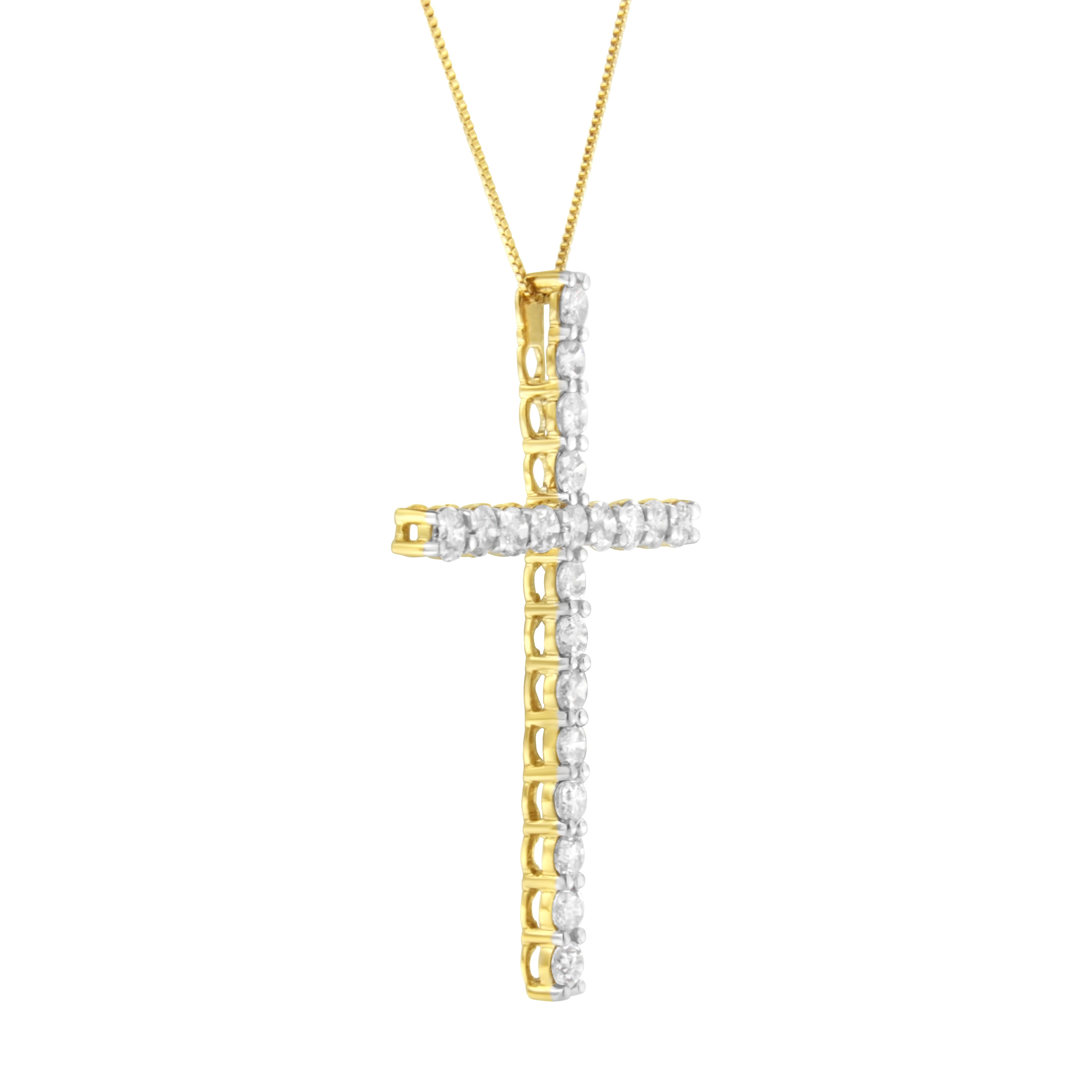 10K Yellow Gold Plated .925 Sterling Silver 4.0 Cttw Round Cut Diamond Cross Pendant Necklace (J-K Color, I1-I2 Clarity) - 18"
