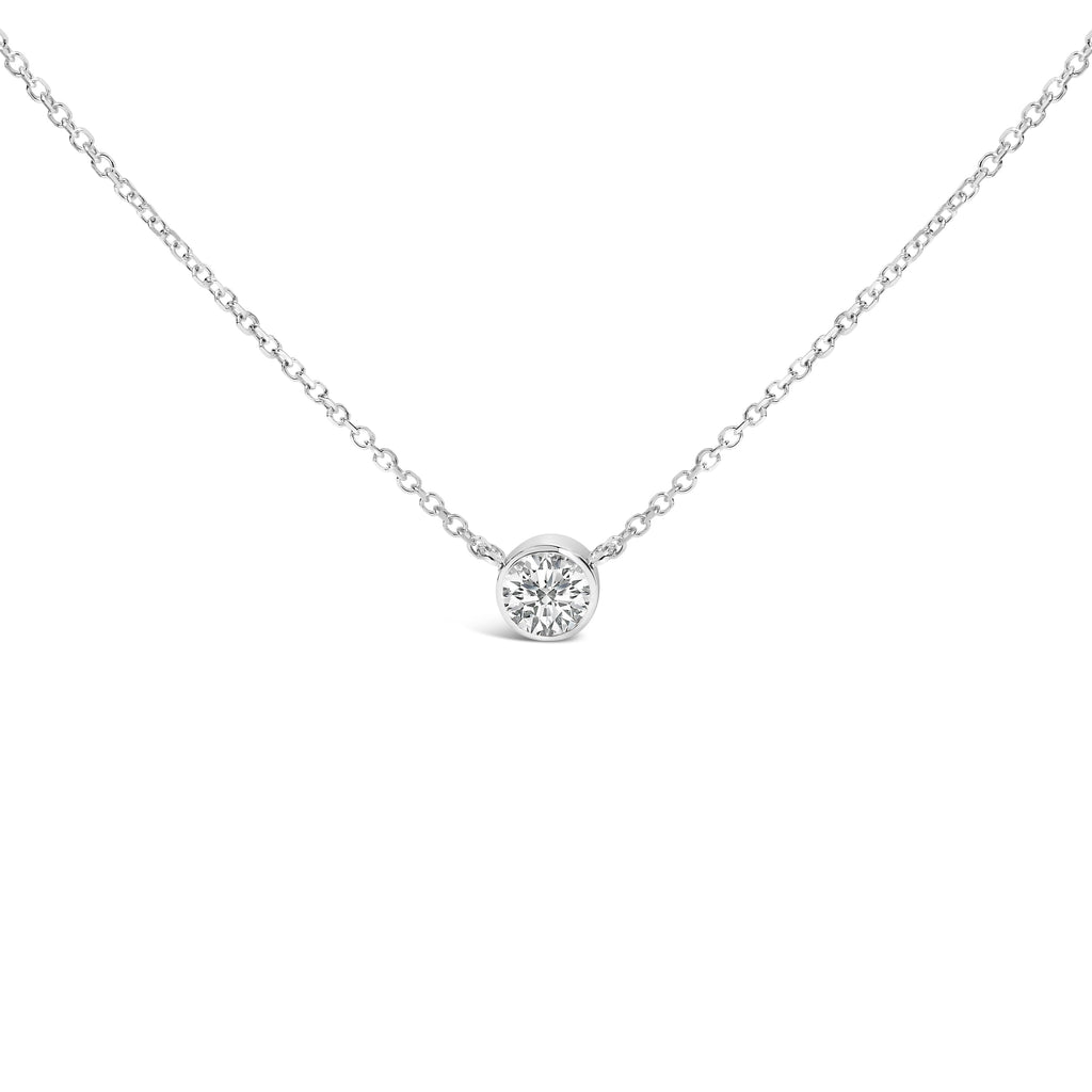 14K White Gold 1.00 Cttw Bezel Set Round Lab-Grown Diamond Solitaire 18" Pendant Necklace (F-G Color, VS1-VS2 Clarity)