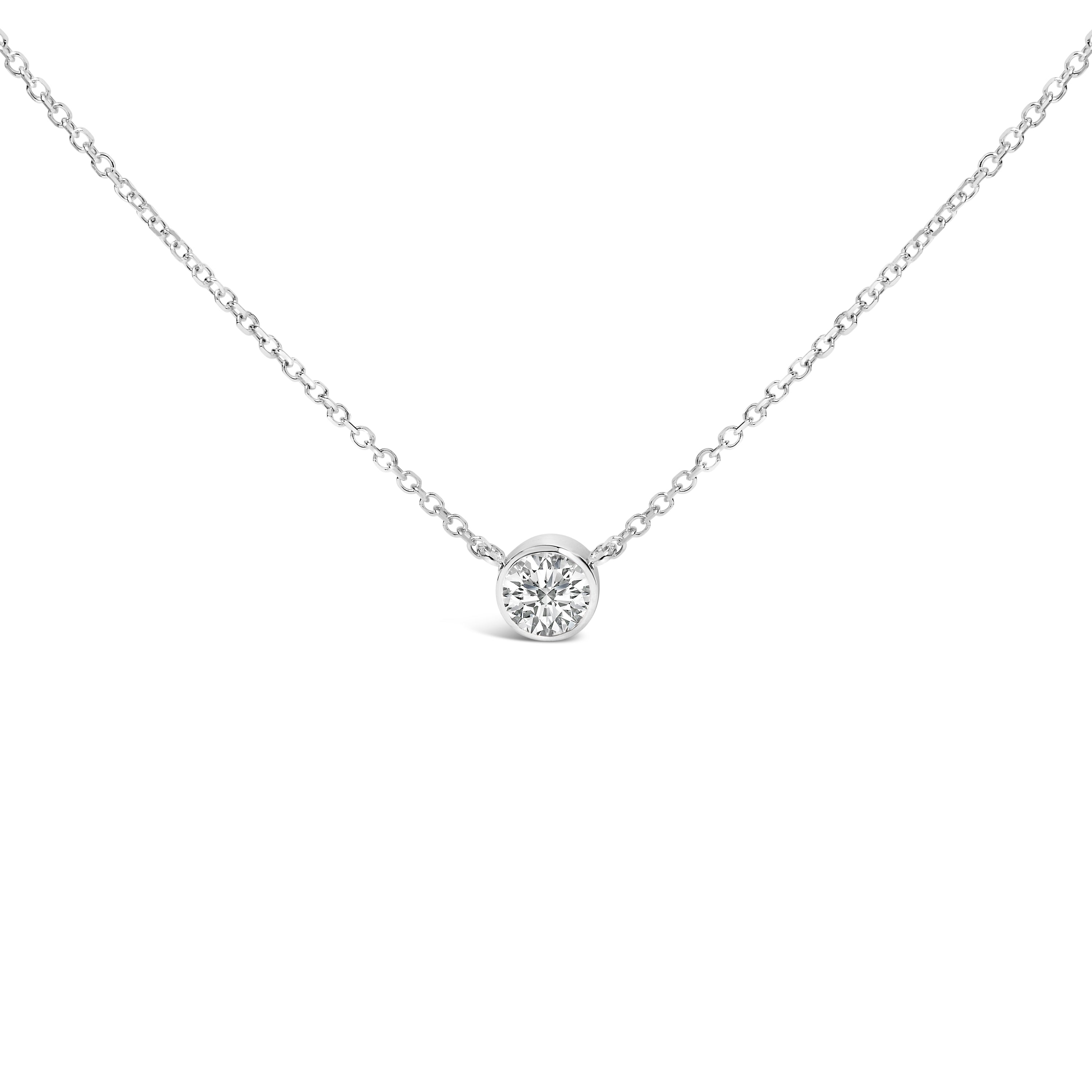 14K White Gold 1.00 Cttw Bezel Set Round Lab-Grown Diamond Solitaire 18" Pendant Necklace (F-G Color, VS1-VS2 Clarity)