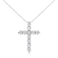 .925 Sterling Silver 1.0 Cttw Prong Set Round-Cut Diamond Cross 18" Pendant Necklace (I-J Color, I2-I3 Clarity)