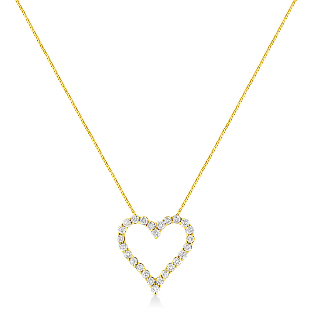 14K Yellow Gold Plated .925 Sterling Silver 2.00 Cttw Shared Prong-Set Round Brilliant-Cut Diamond Open Heart 18" Pendant Necklace (K-L Color, I2-I3 Clarity)