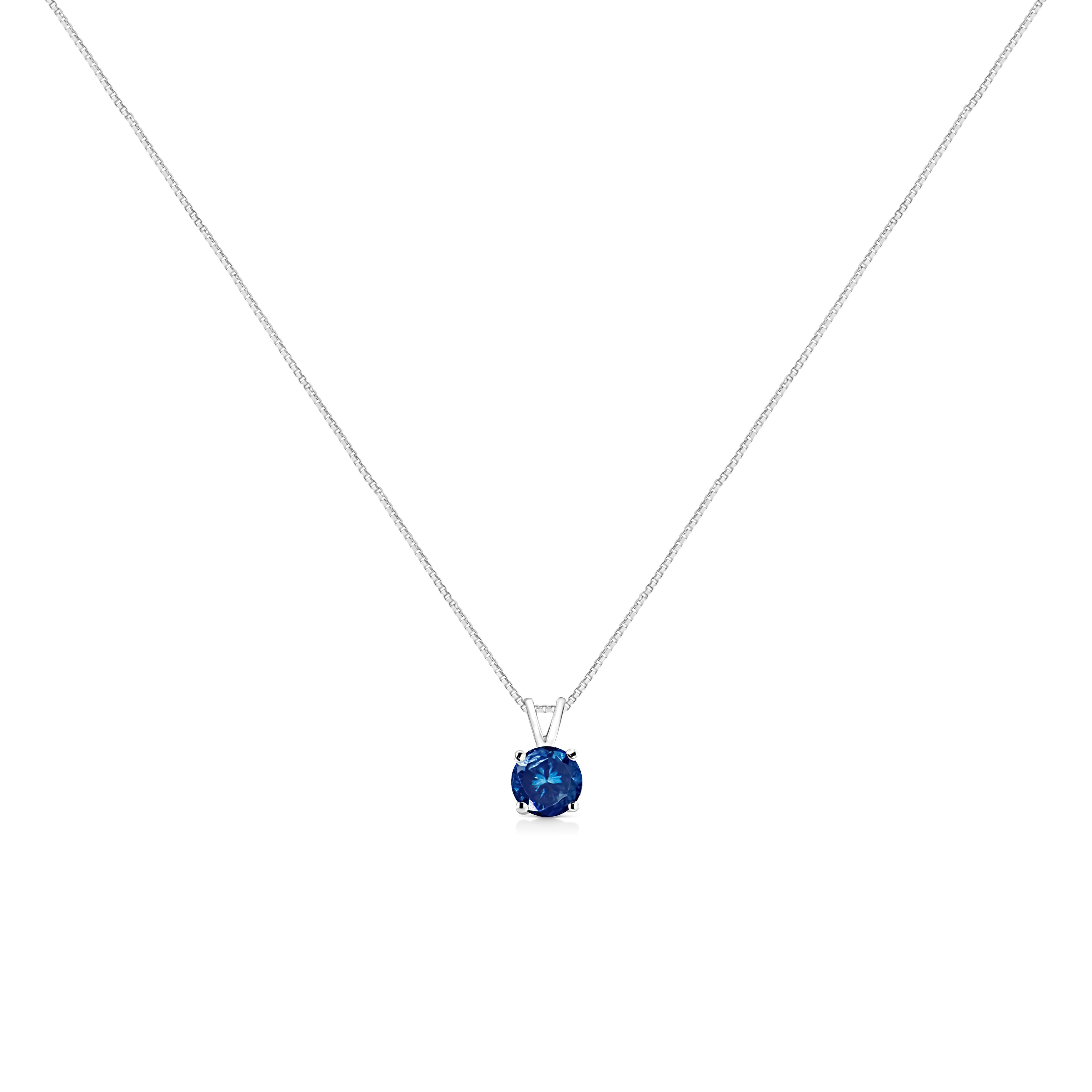 14K White Gold 1/4 Cttw Round Brilliant Cut Lab Grown Blue Diamond 4-Prong Solitaire Pendant Necklace (Blue Color, VVS2-VS1 Clarity) - 18"