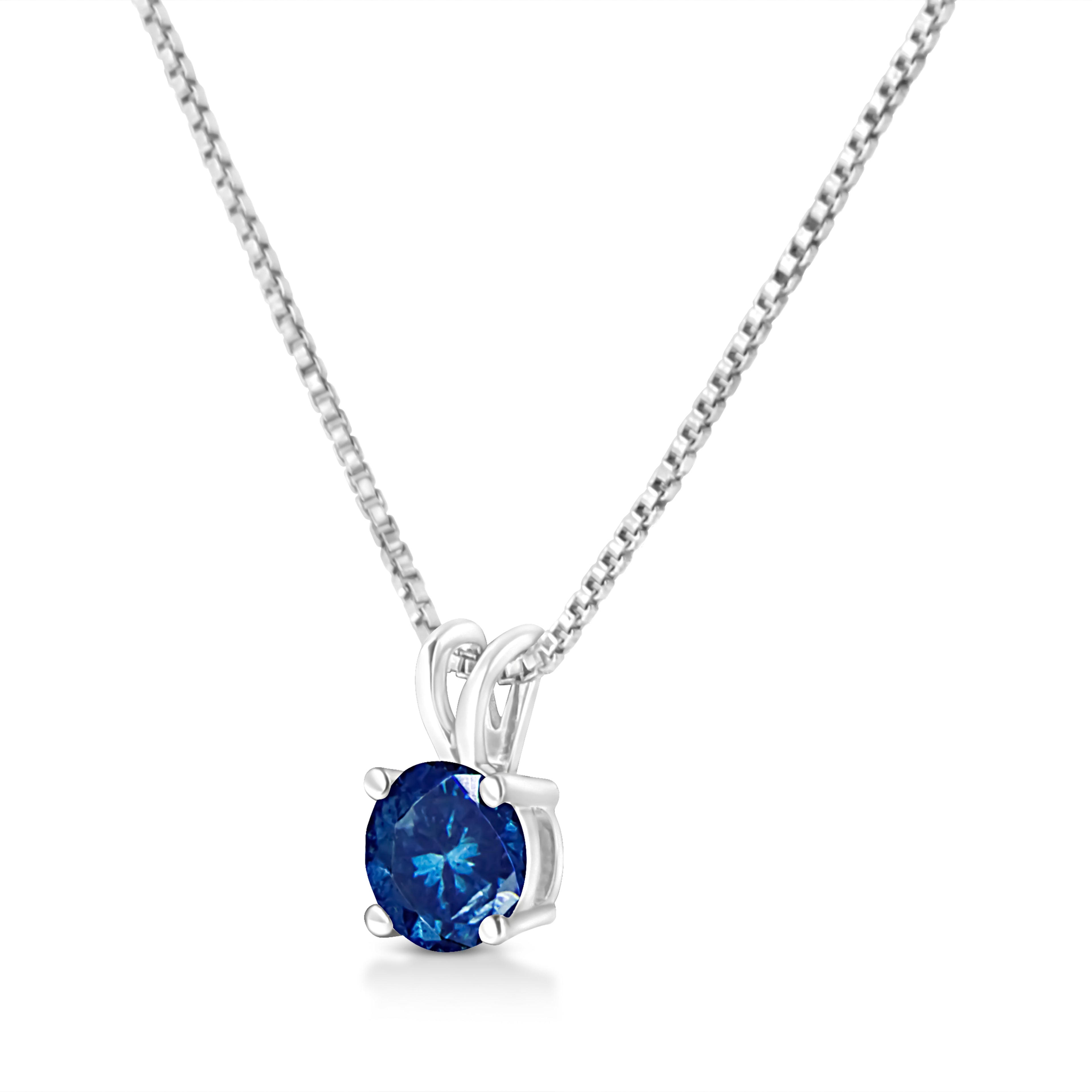 14K White Gold 1/4 Cttw Round Brilliant Cut Lab Grown Blue Diamond 4-Prong Solitaire Pendant Necklace (Blue Color, VVS2-VS1 Clarity) - 18"