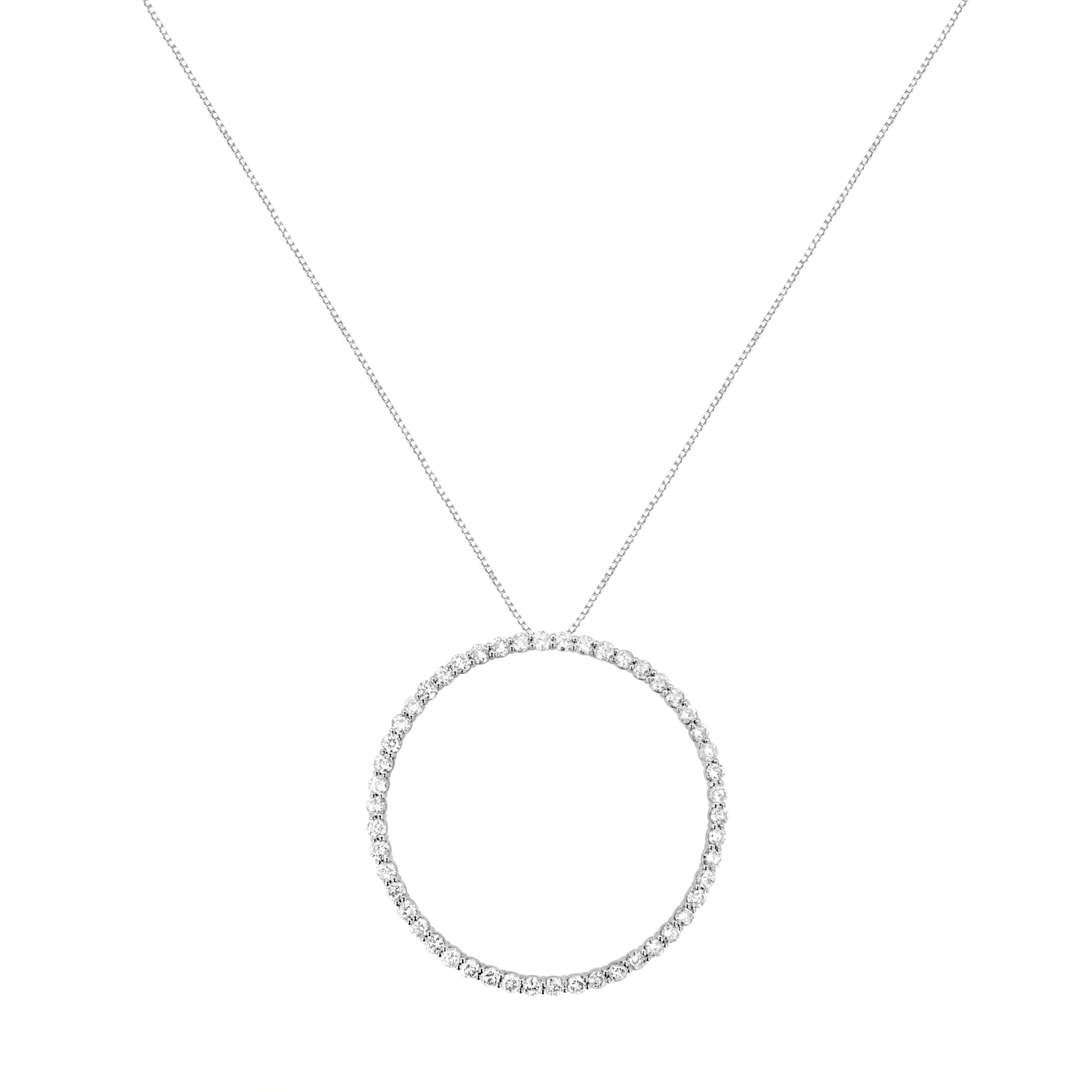 .925 Sterling Silver 4 cttw Prong Set, Round-Cut Diamond Open Circle Hoop 18" Pendant Necklace (J-K Color, I1-I2 Clarity)
