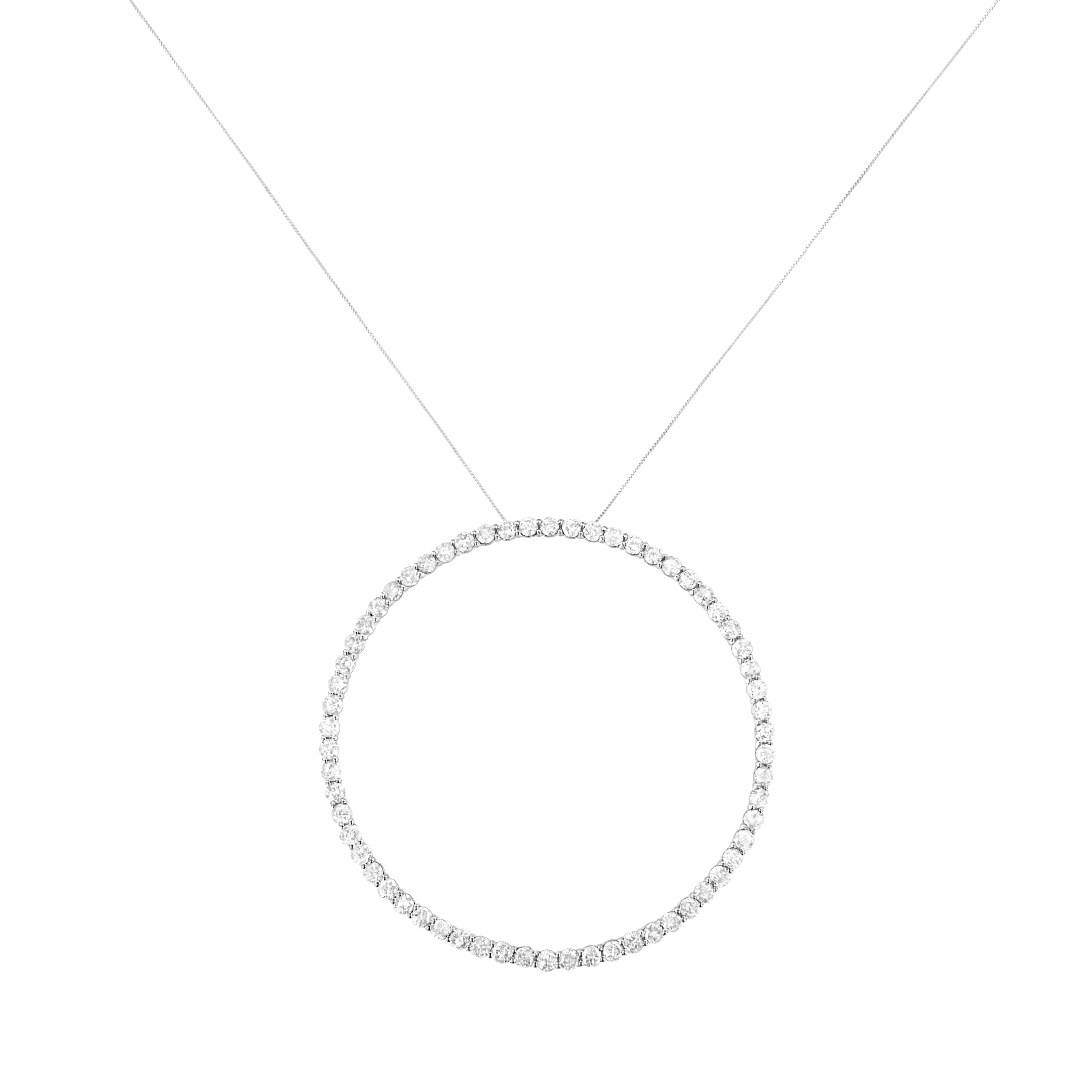 .925 Sterling Silver 5.0 Cttw Prong Set Round-cut Diamond Open Circle Hoop 18" Pendant Necklace (I-J Color, I2-I3 Clarity)