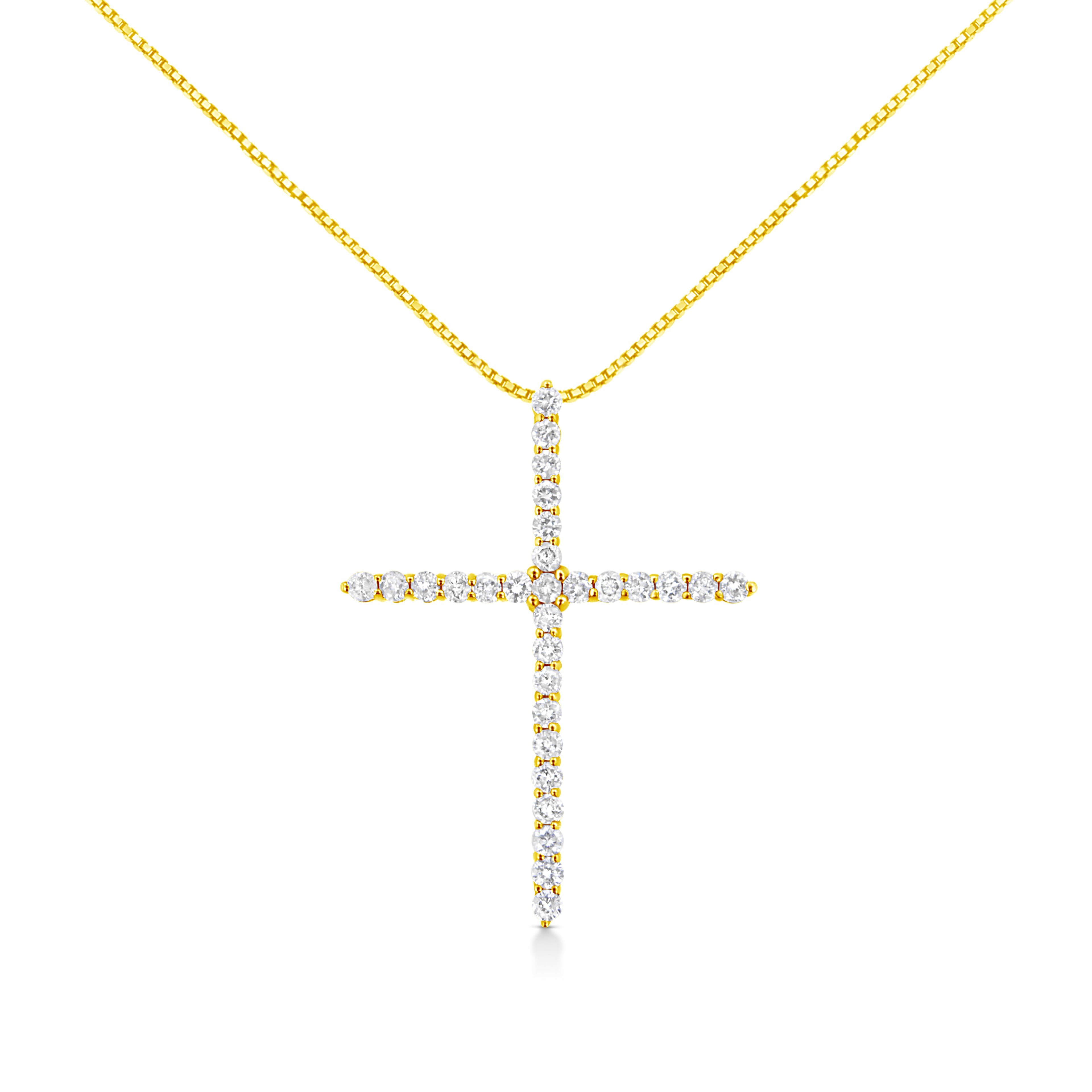 10K Yellow Gold 3.00 cttw Round-Cut Diamond Cross 18" Pendant Necklace (J-K Color, I1-I2 Clarity)