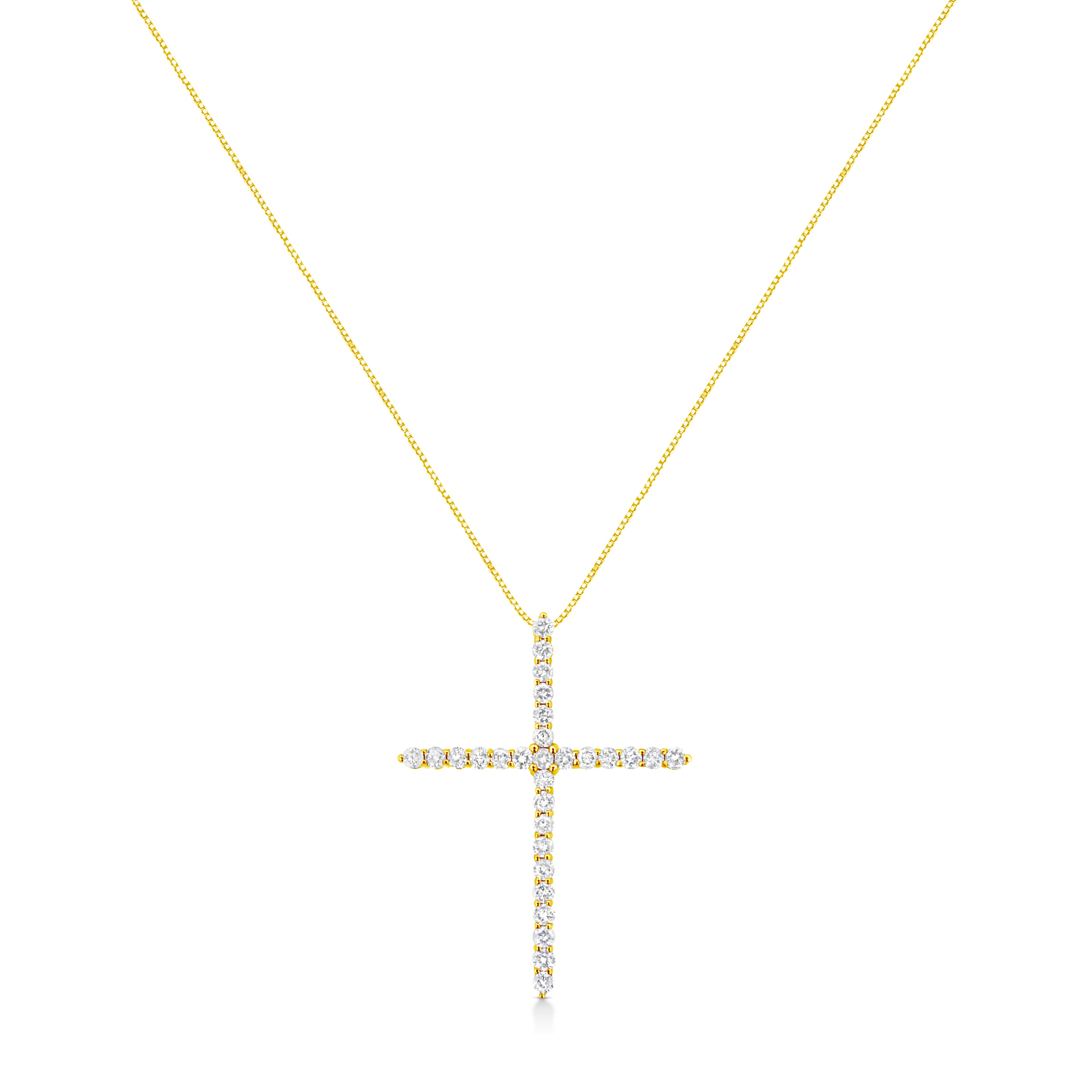 10K Yellow Gold 3.00 cttw Round-Cut Diamond Cross 18" Pendant Necklace (J-K Color, I1-I2 Clarity)