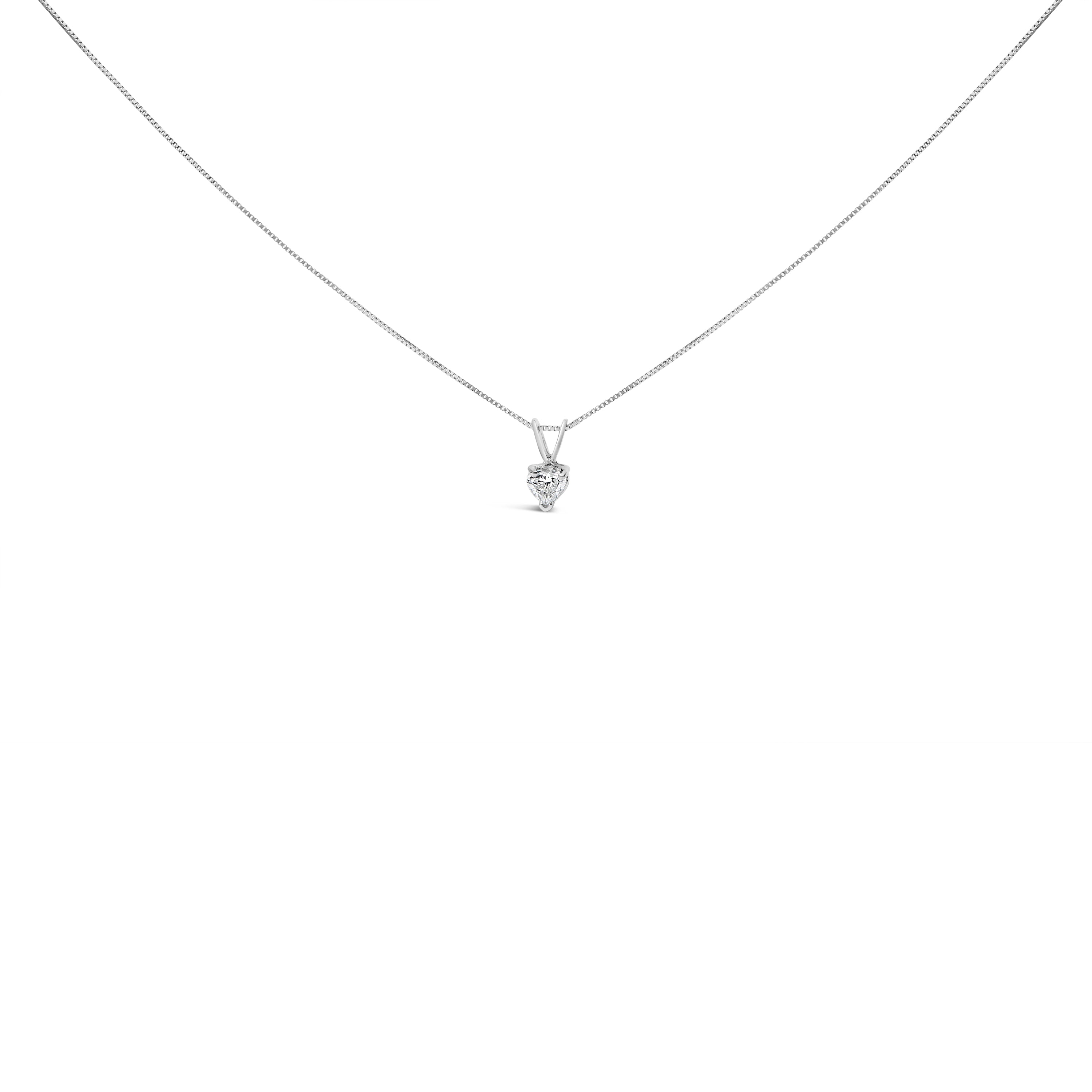 14K White Gold 1/5 Cttw 3-Prong Set Heart Shaped Solitaire Lab Grown Diamond 18" Pendant Necklace (F-G Color, VS2-SI1 Clarity)