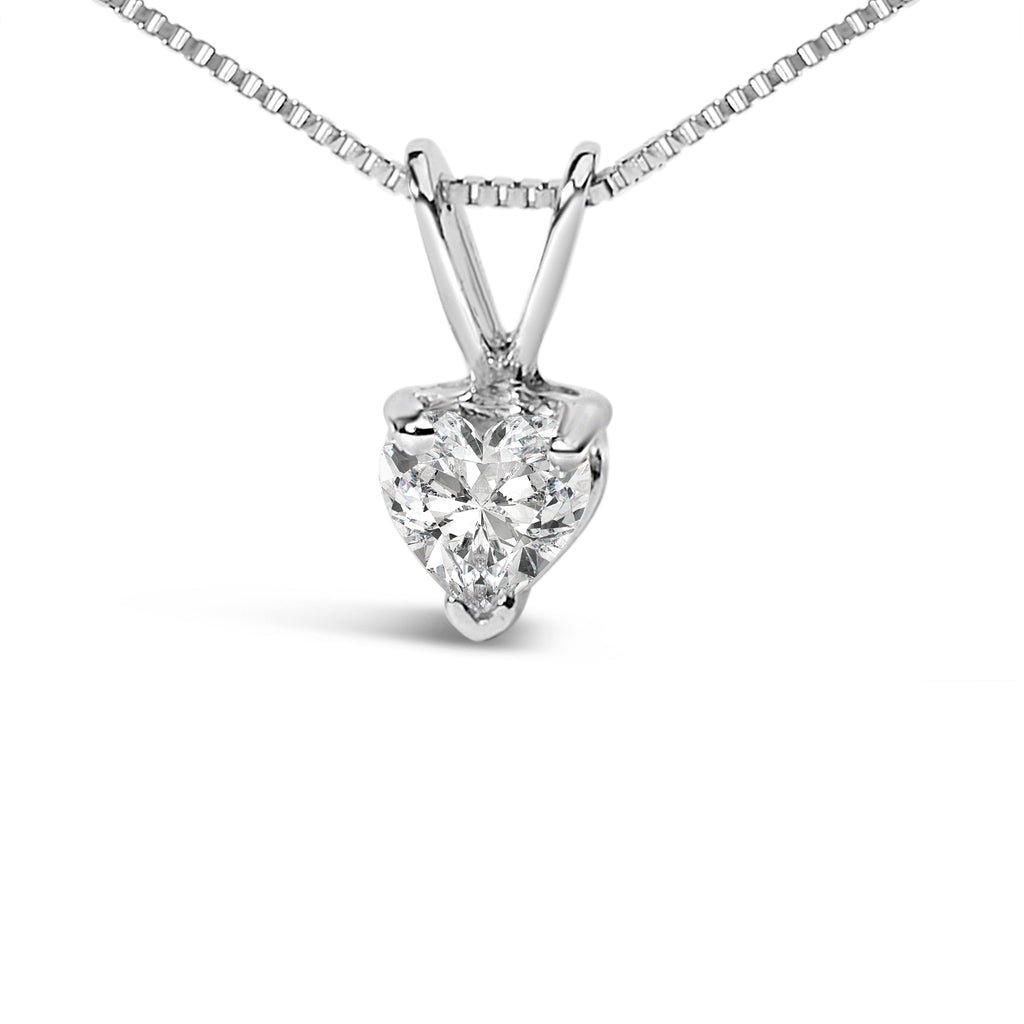 14K White Gold 1/5 Cttw 3-Prong Set Heart Shaped Solitaire Lab Grown Diamond 18" Pendant Necklace (F-G Color, VS2-SI1 Clarity)