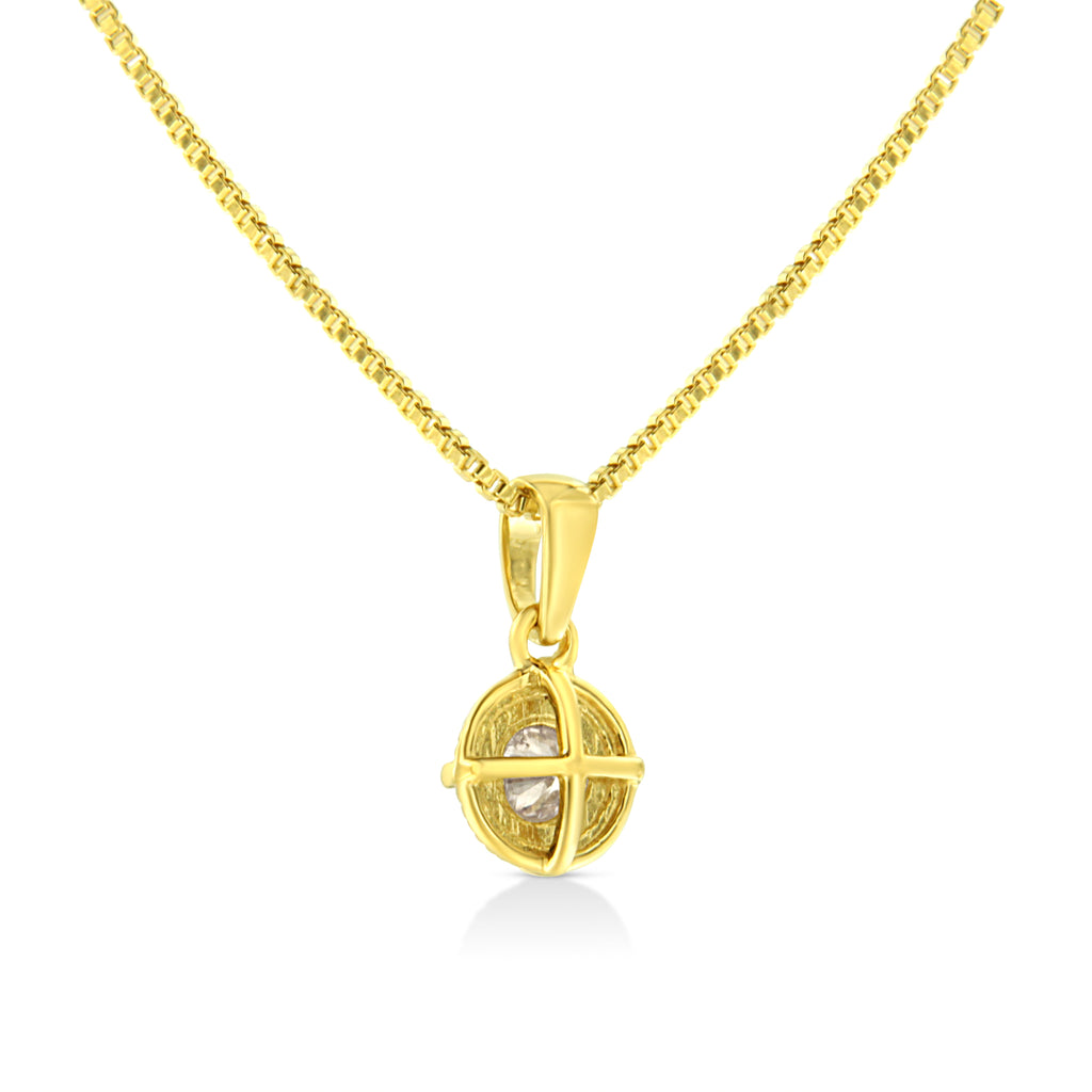 14K Yellow Gold Plated .925 Sterling Silver 1/2 Cttw Brilliant Round Cut Diamond Solitaire Milgrain 18" Pendant Necklace (K-L Color, I2-I3 Clarity)