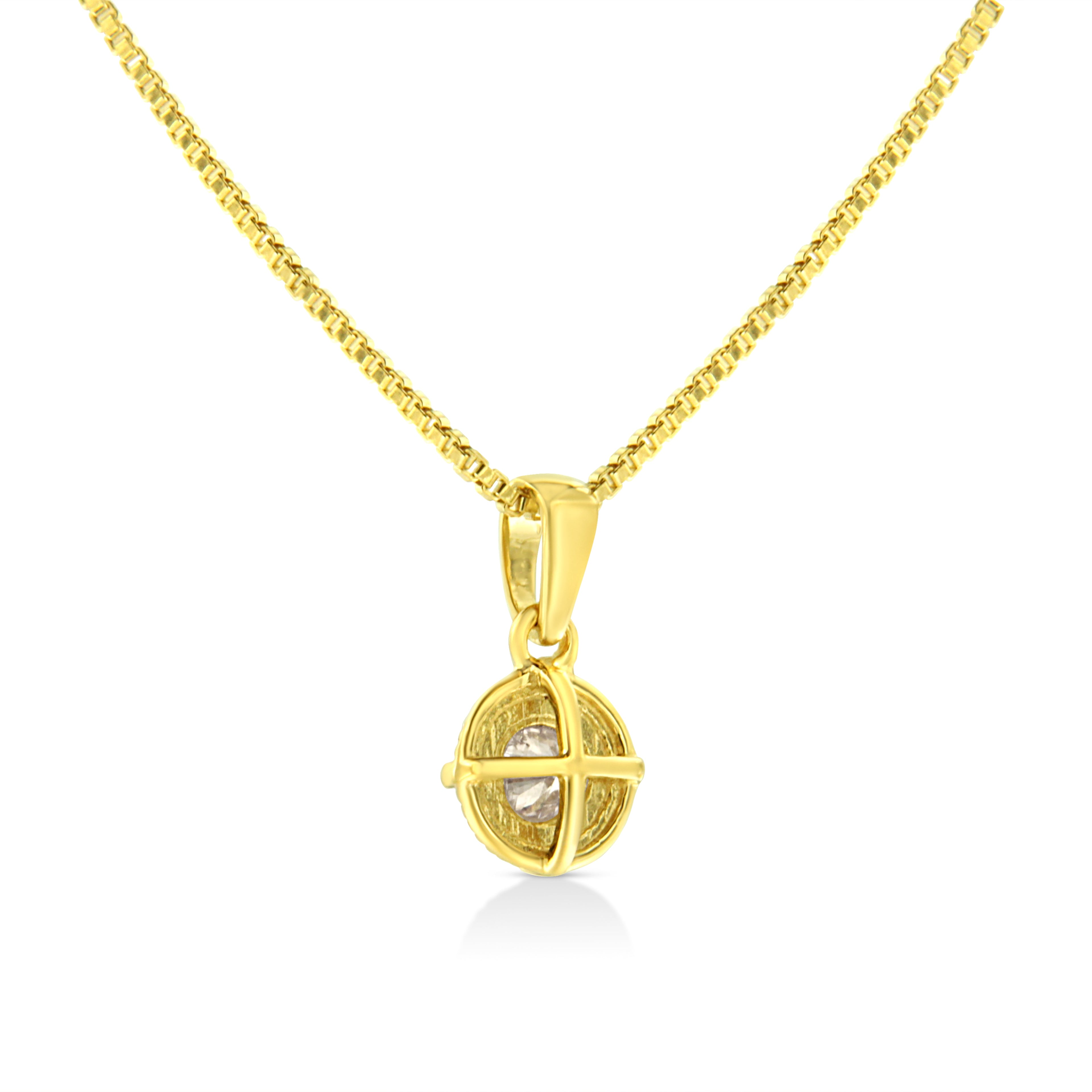 14K Yellow Gold Plated .925 Sterling Silver 1/2 Cttw Brilliant Round Cut Diamond Solitaire Milgrain 18" Pendant Necklace (K-L Color, I2-I3 Clarity)