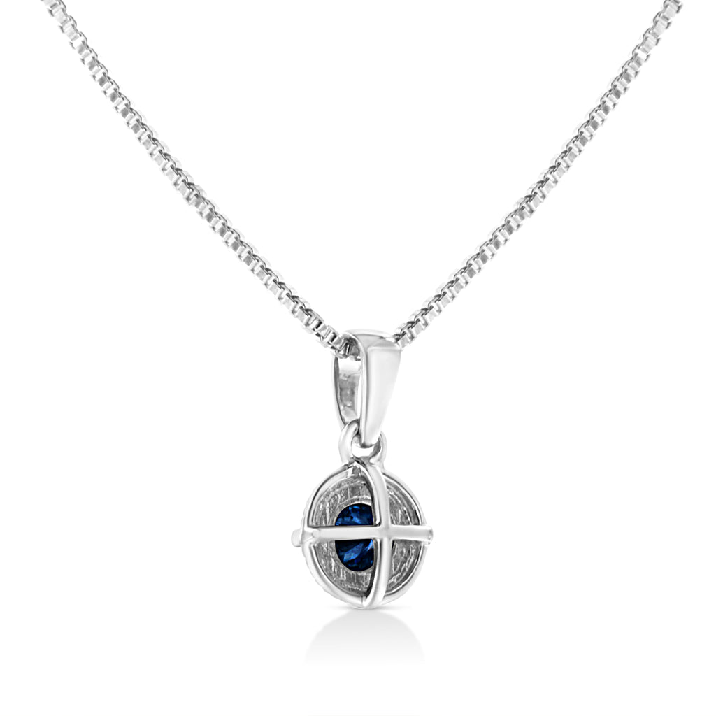 .925 Sterling Silver 3/4 Cttw Treated Blue Diamond Solitaire 18" Milgrain Pendant Necklace (Blue Color, I1-I2 Clarity)