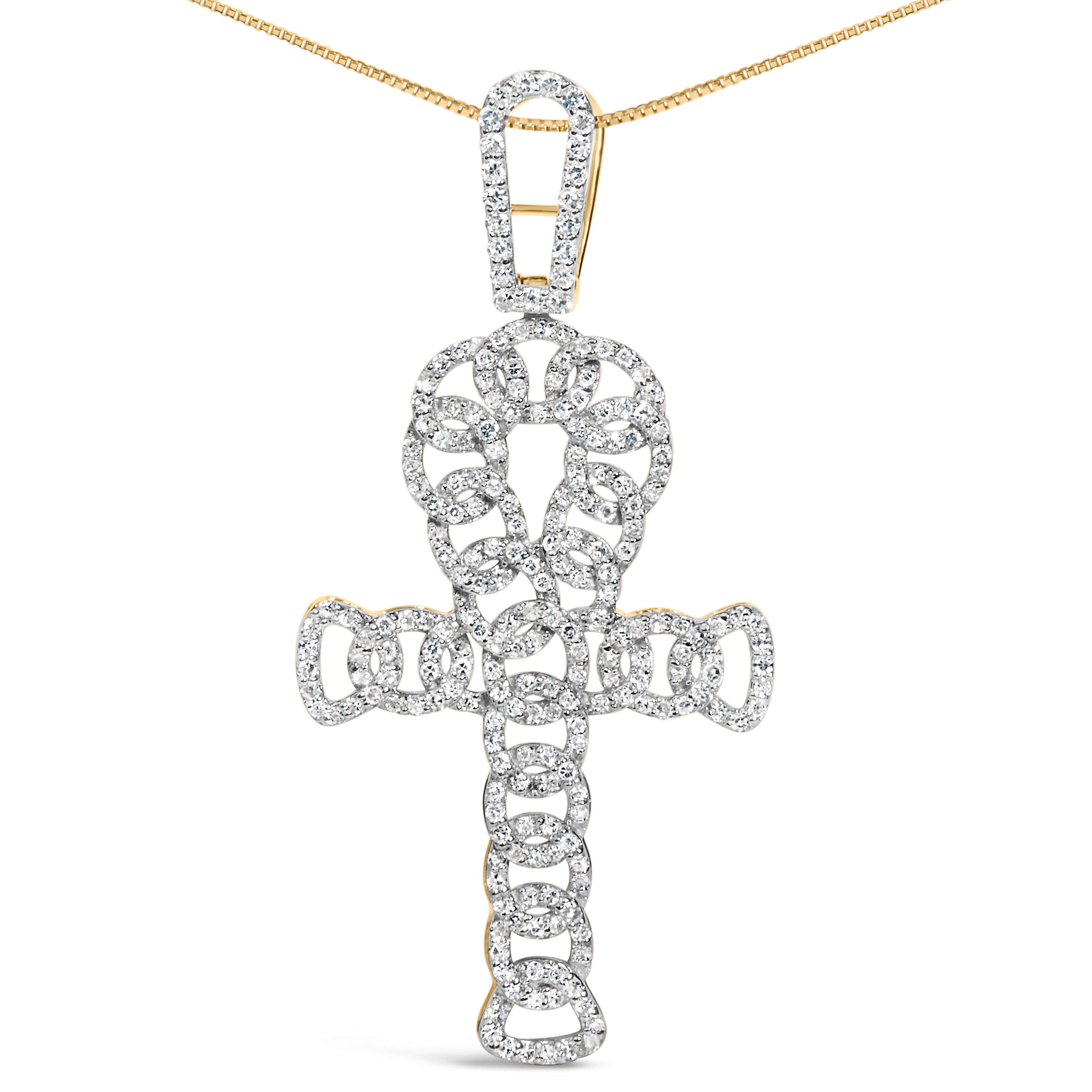 10K Yellow Gold 1.00 Cttw Ankh Cross Pendant (H-I Color, SI1-SI2 Clarity) -18" Inches